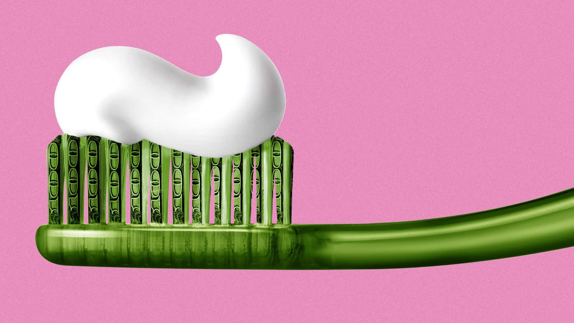 green toothbrush, dollar bills for bristles, white toothpaste, Full HD Desktop Wallpaper