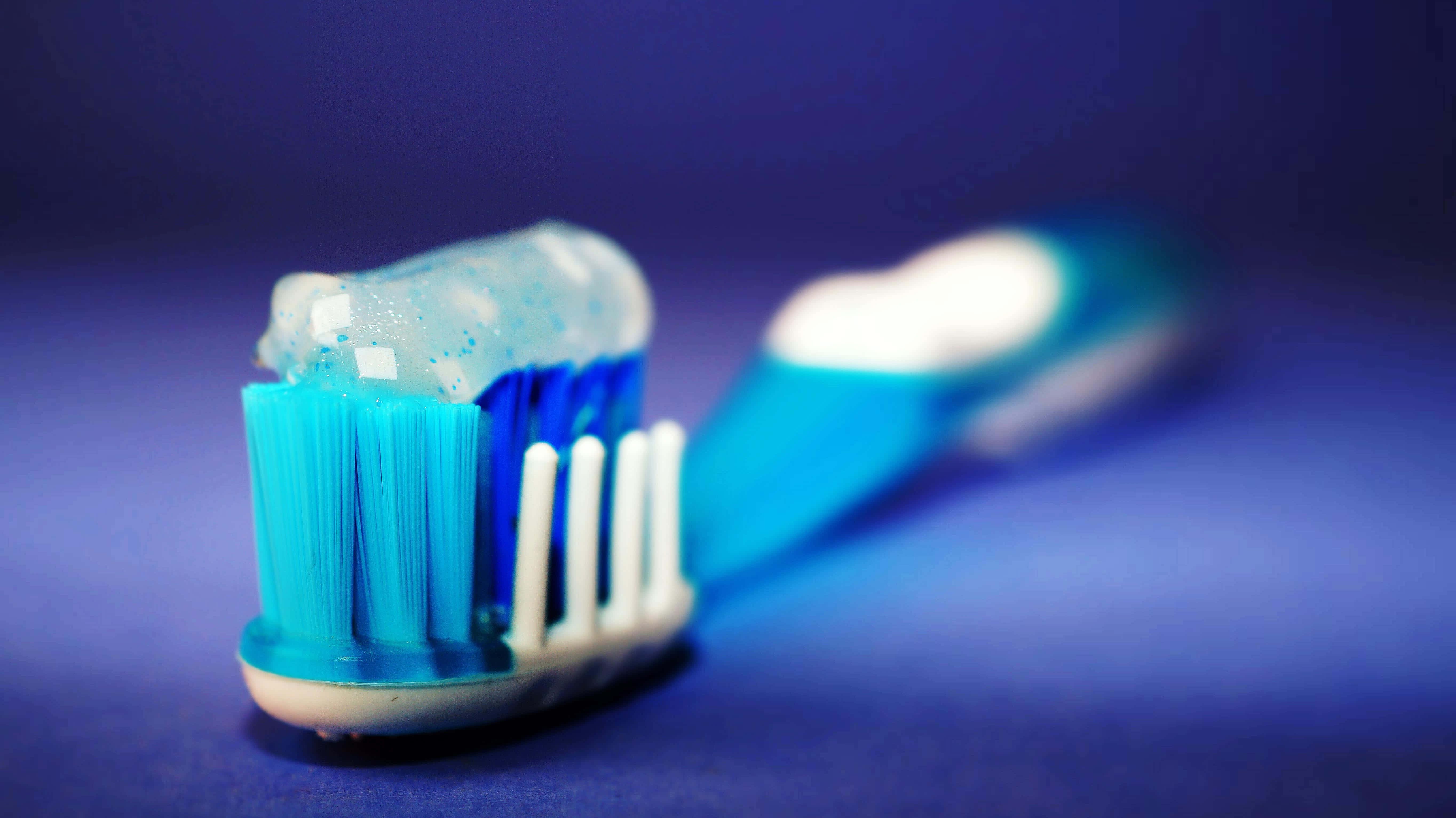 blue toothbrush, toothpaste, blue background, 5K Desktop Wallpaper