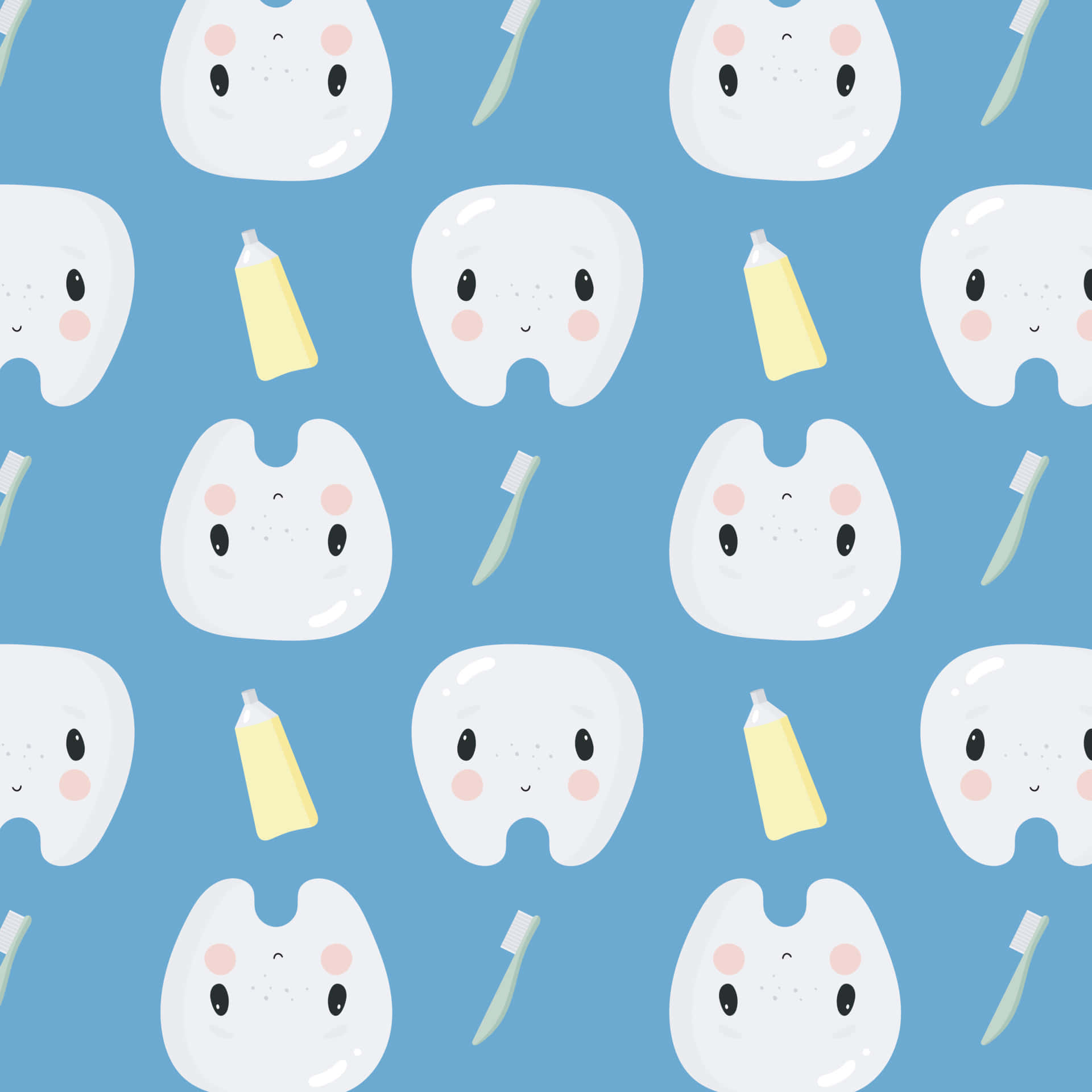 cute dental hygiene pattern, cartoon teeth, blush cheeks, Full HD Desktop Wallpaper