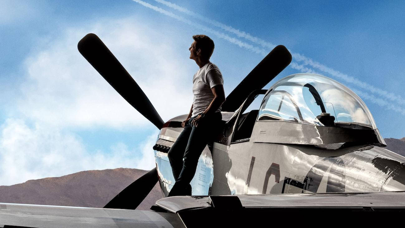 Top Gun Maverick, silver propeller plane, bright blue sky, HD Desktop Wallpaper