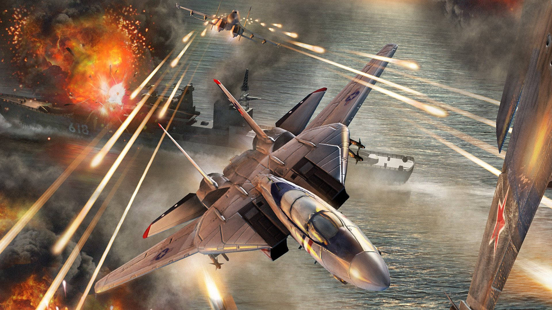 Top Gun Maverick, fighter jet, warships, Full HD Desktop Wallpaper