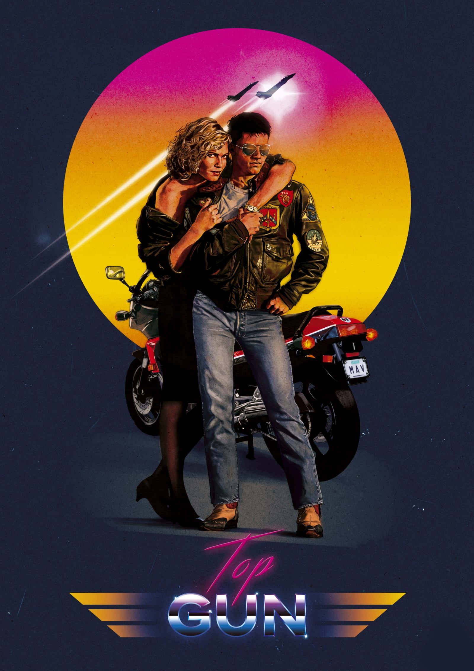 Top Gun, Retro-style Movie Poster, motorcycle, Full HD Phone Wallpaper