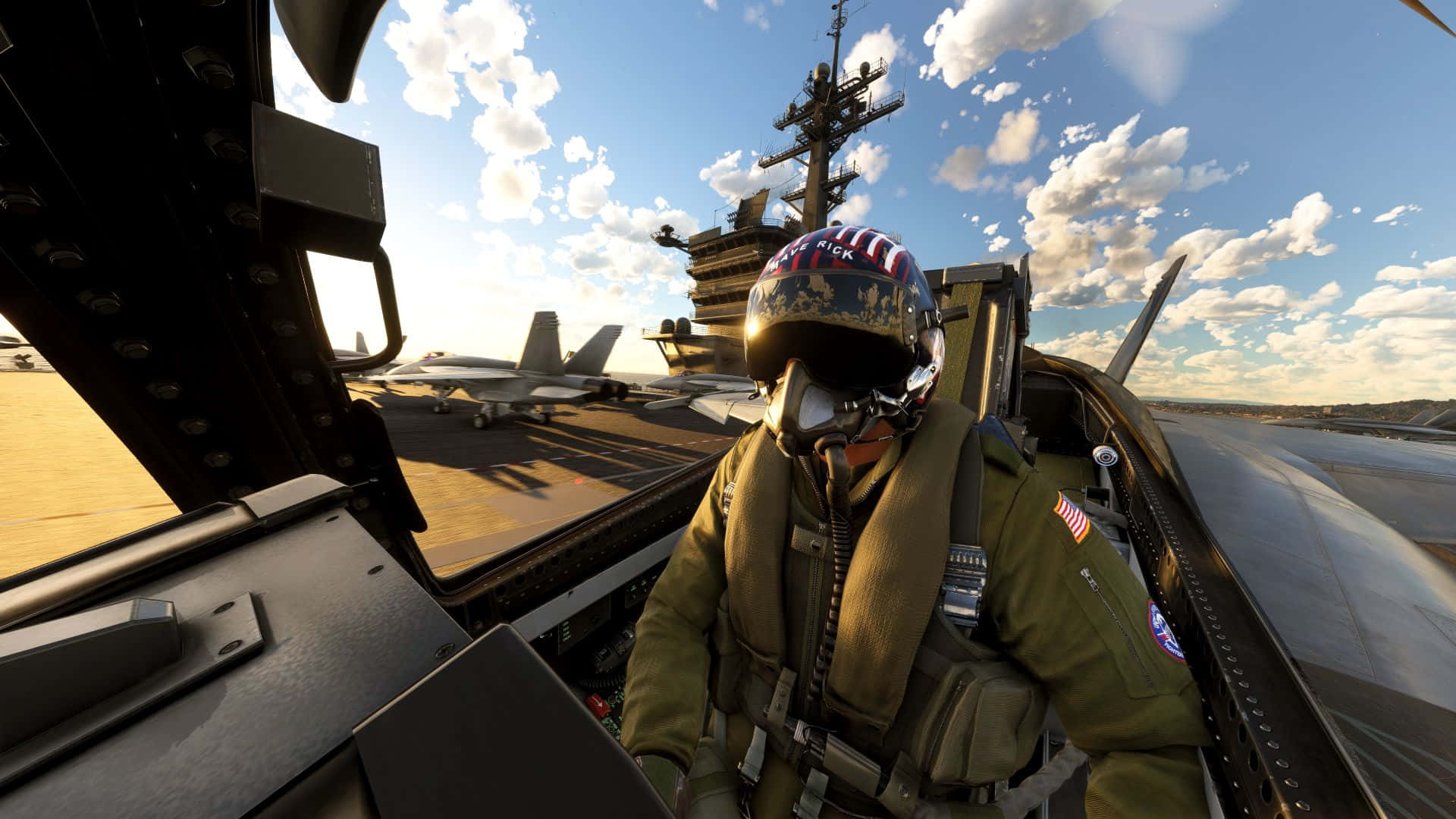 fighter pilot, jet, aircraft carrier deck, Full HD Desktop Wallpaper