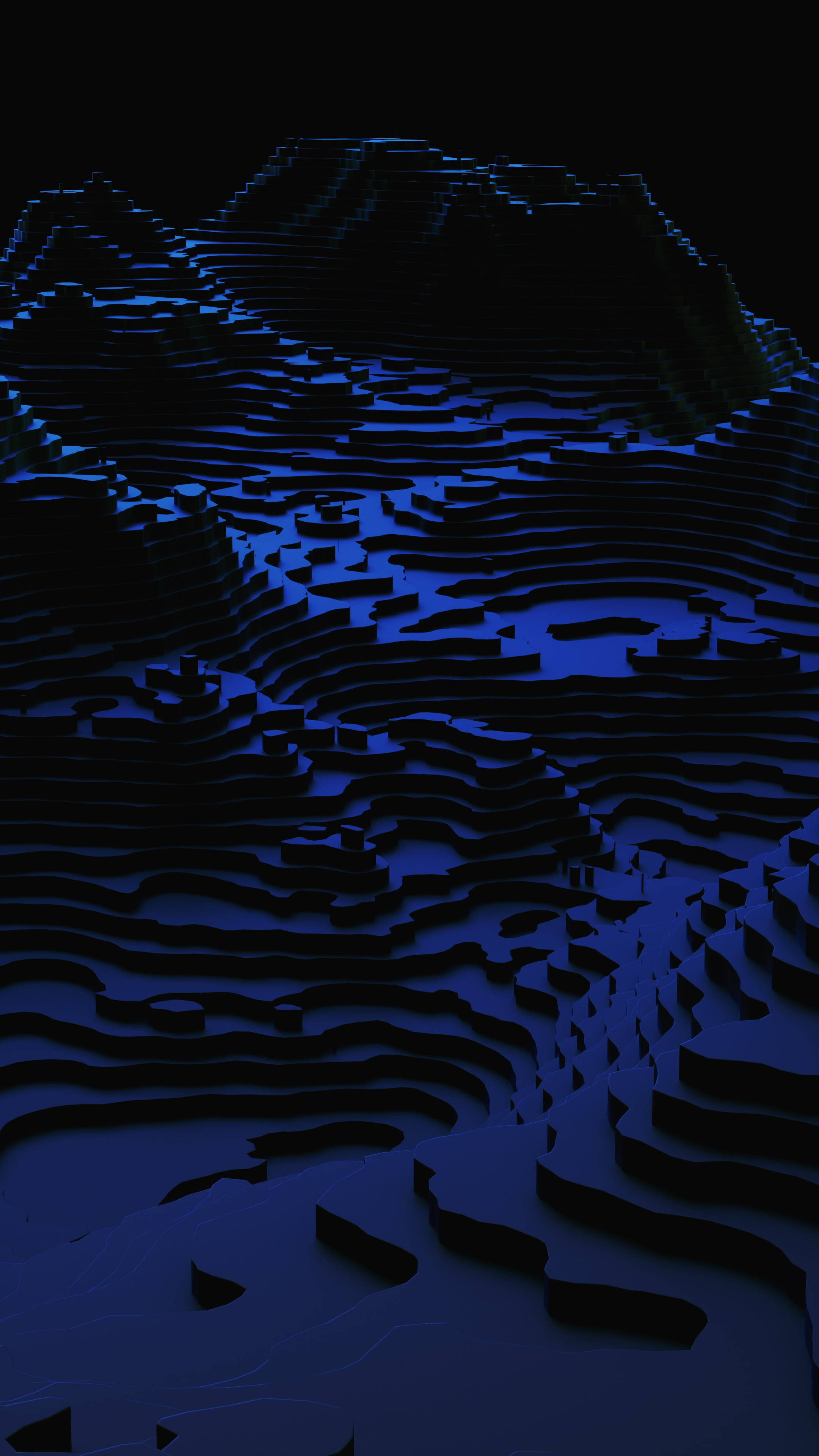 dark blue, 3d-rendered mountain range, layered ridges and valleys, 4K Phone Wallpaper