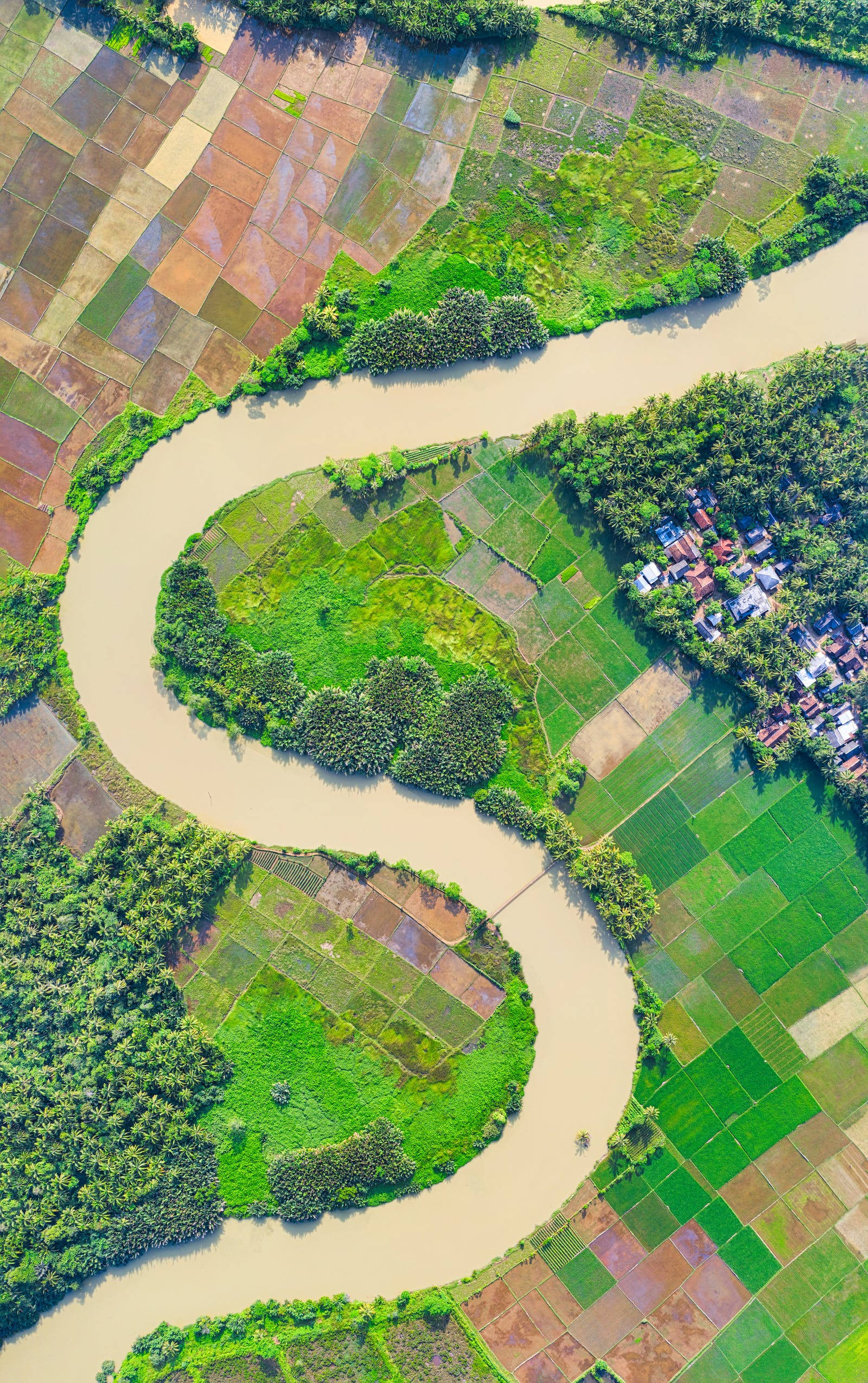 Topography, bird's eye, winding river, Full HD Phone Wallpaper