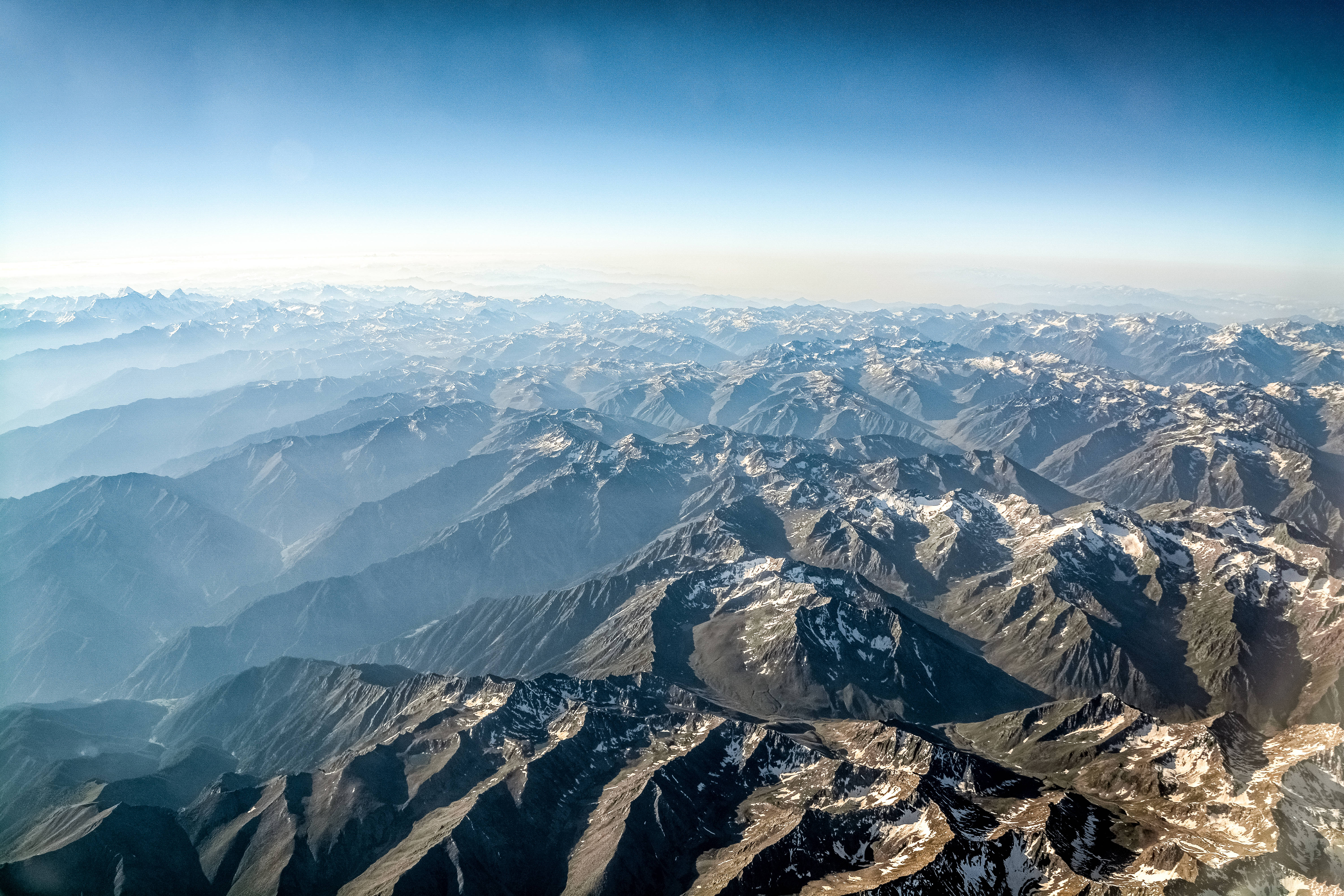 mountain topography, snow-capped peaks, aerial view, 5K Desktop Wallpaper