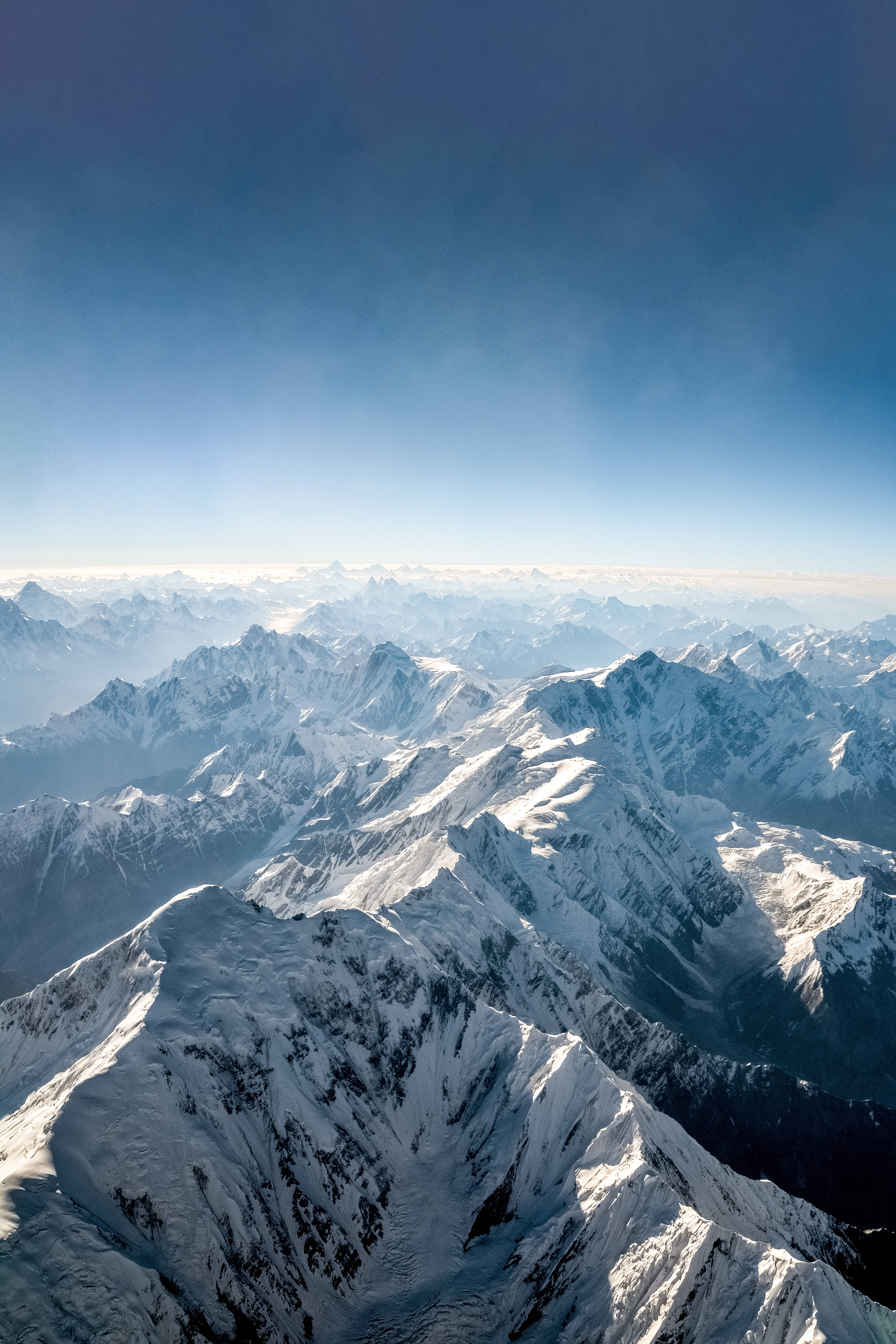 snowy mountain, snowcapped mountain peaks, clear blue sky, 5K Phone Wallpaper