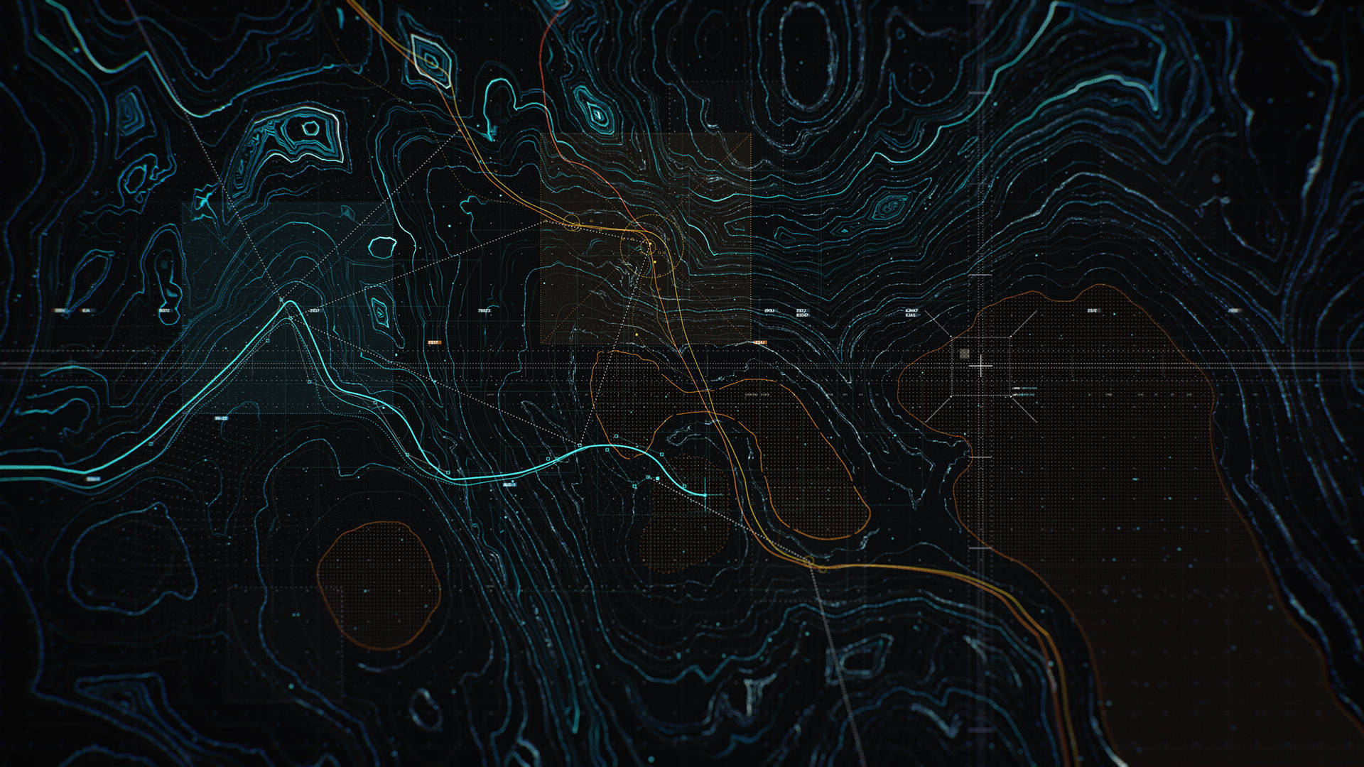 Topography, glowing teal, orange lines, Full HD Desktop Wallpaper