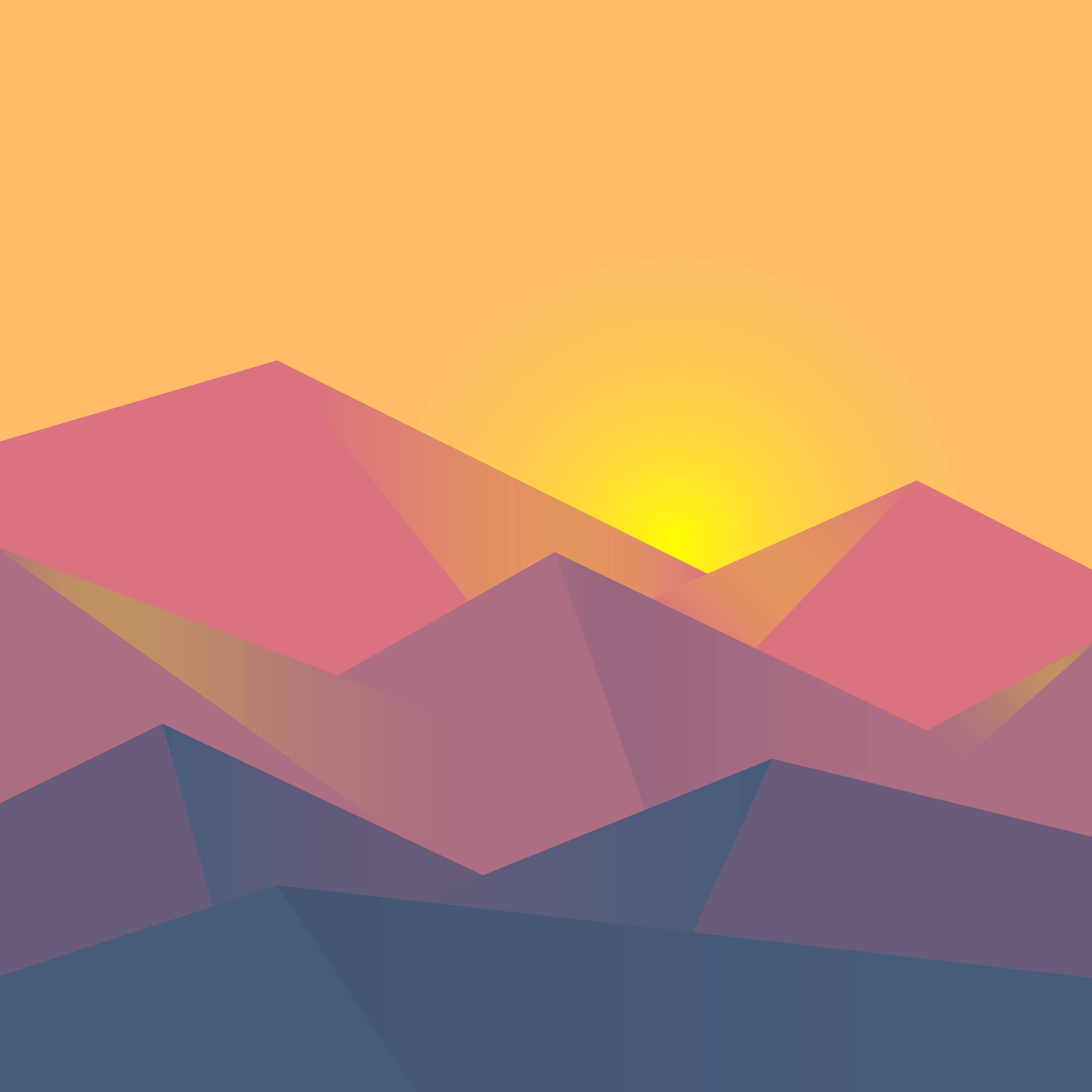 geometric mountain range, warm sunset hues, orange, 5K Desktop Wallpaper
