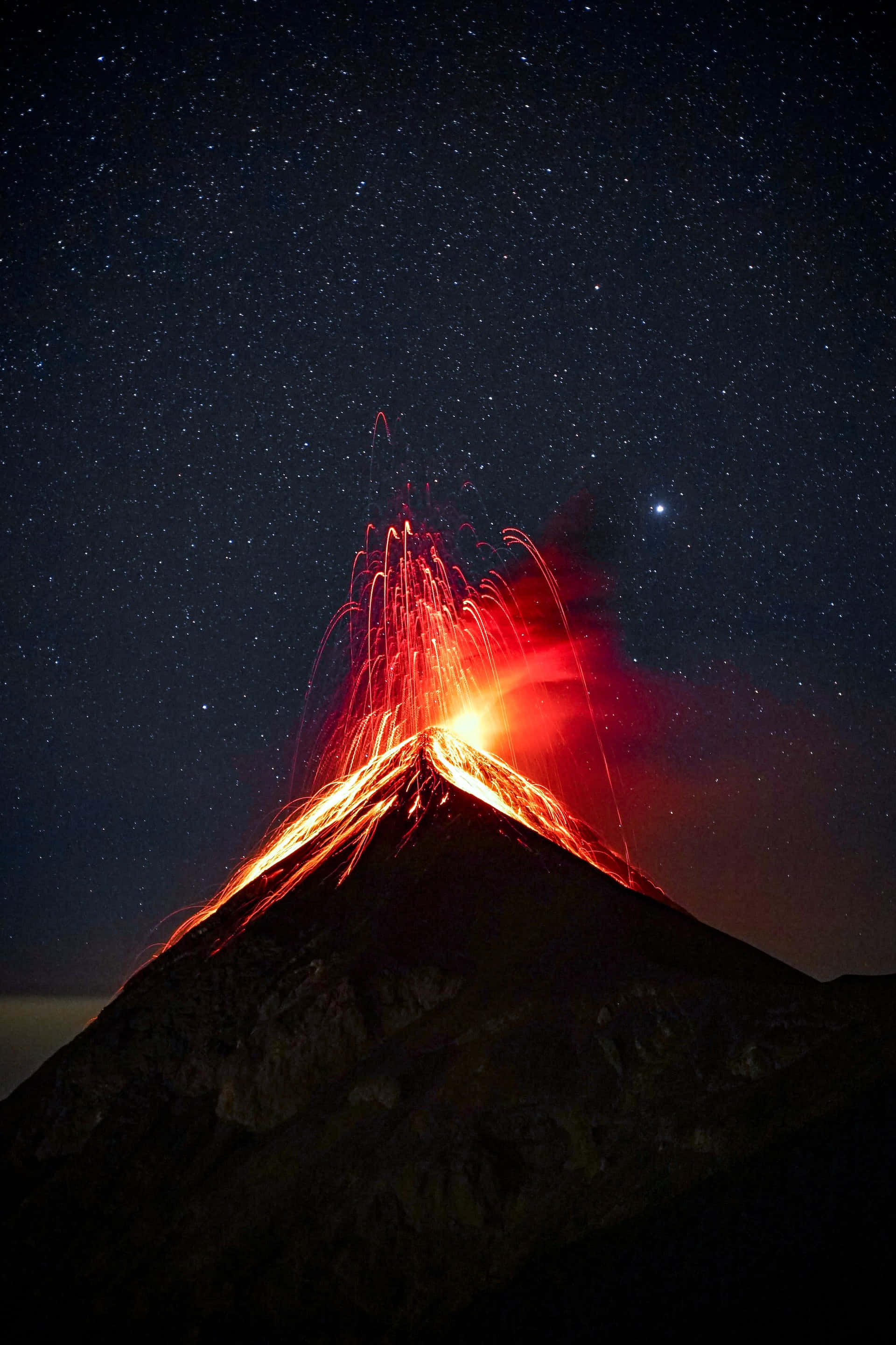 volcanic eruption, night, glowing lava streams, 2K Phone Wallpaper