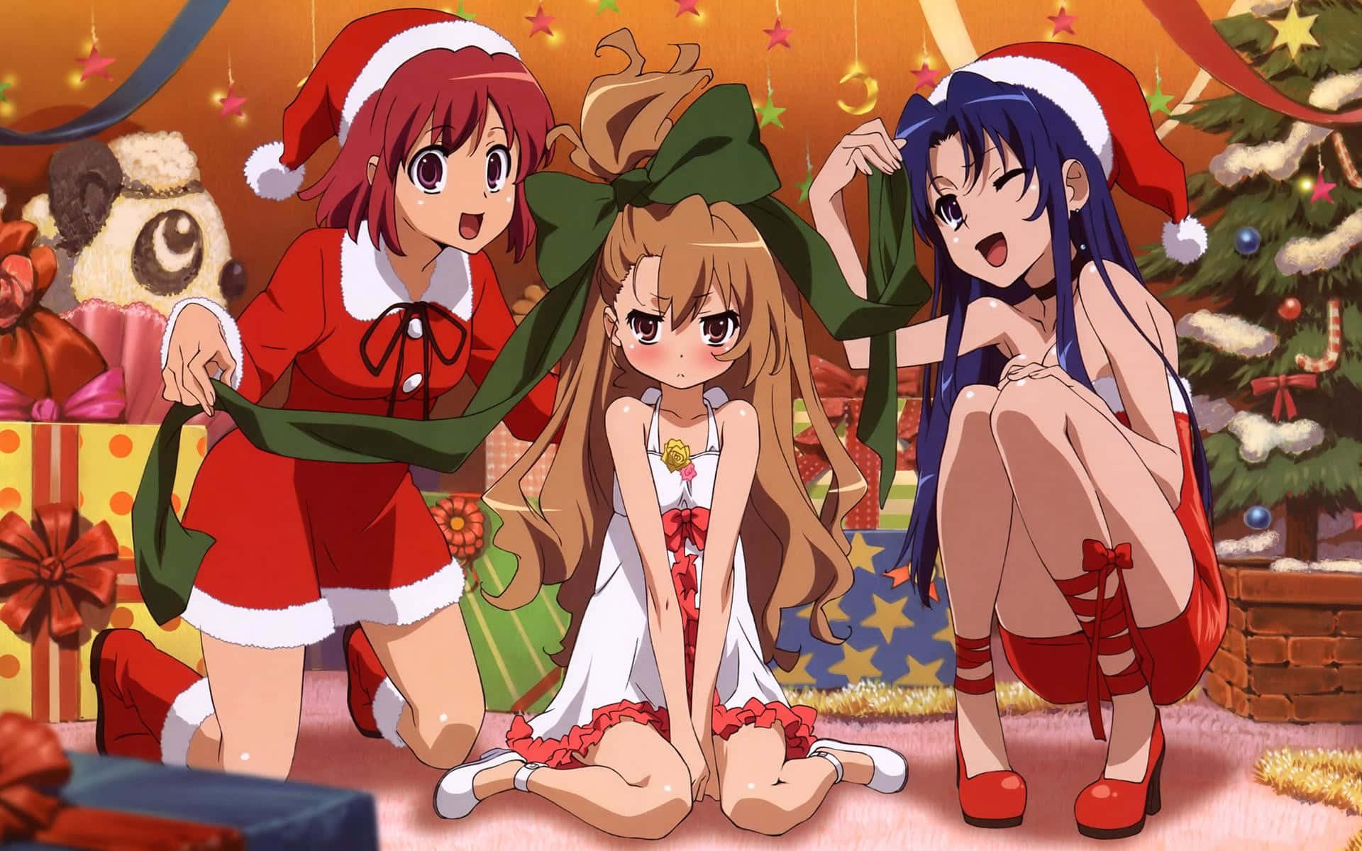 Toradora, Santa outfits, Christmas tree, Full HD Desktop Wallpaper