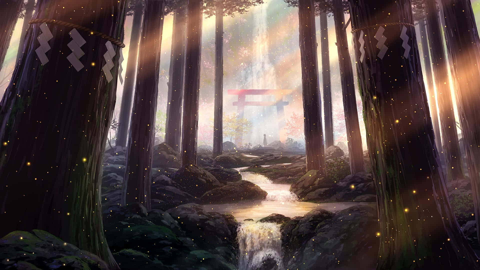 enchanted forest, torii gate, red torii gate, Full HD Desktop Wallpaper
