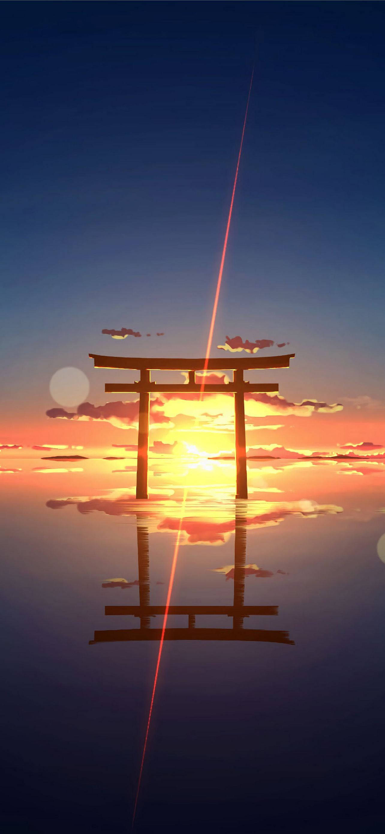 torii gate, sunset, horizon, 2K Phone Wallpaper