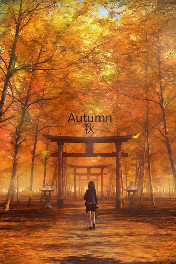 girl, torii gate, autumn forest, SD Phone Wallpaper