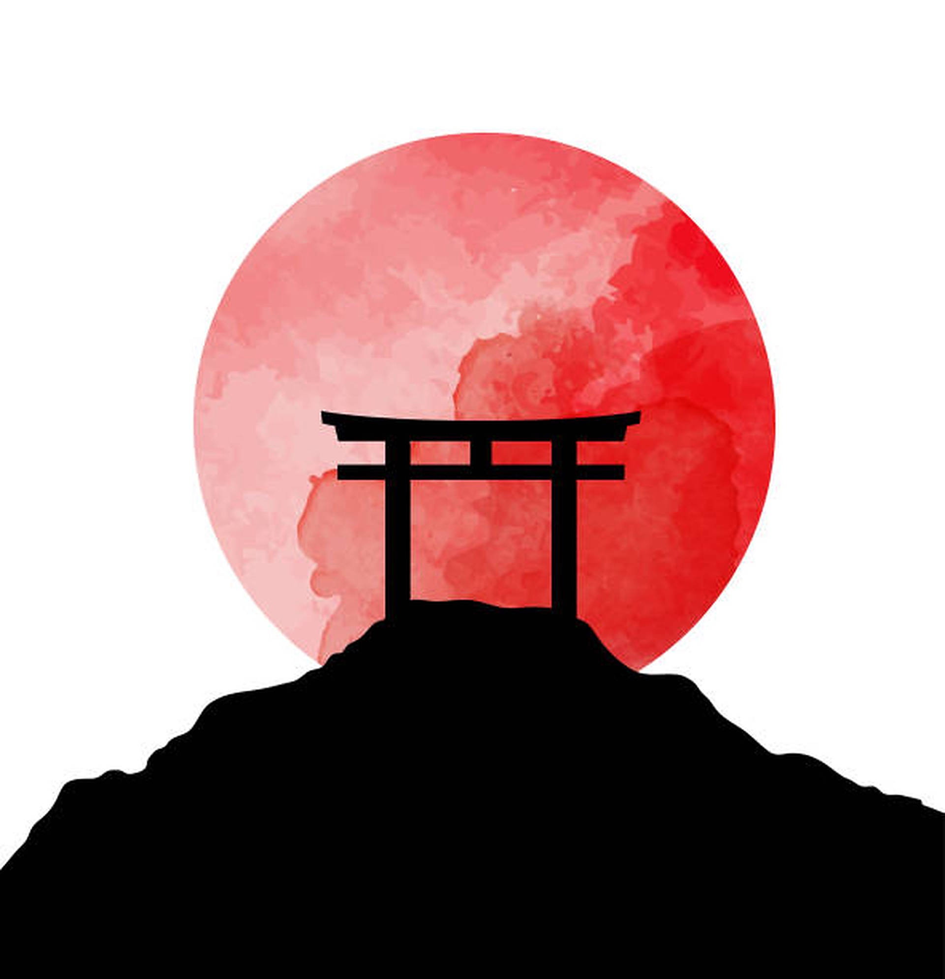 torii gate, black silhouette, mountain, Full HD Phone Wallpaper