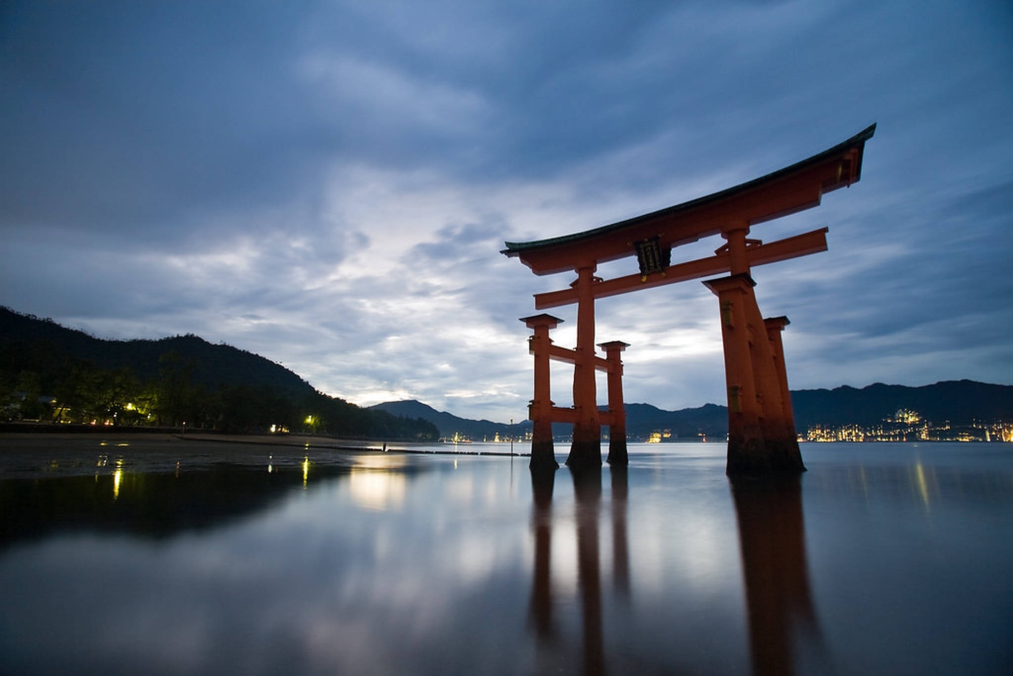 torii gate, red, dusk, Full HD Desktop Wallpaper