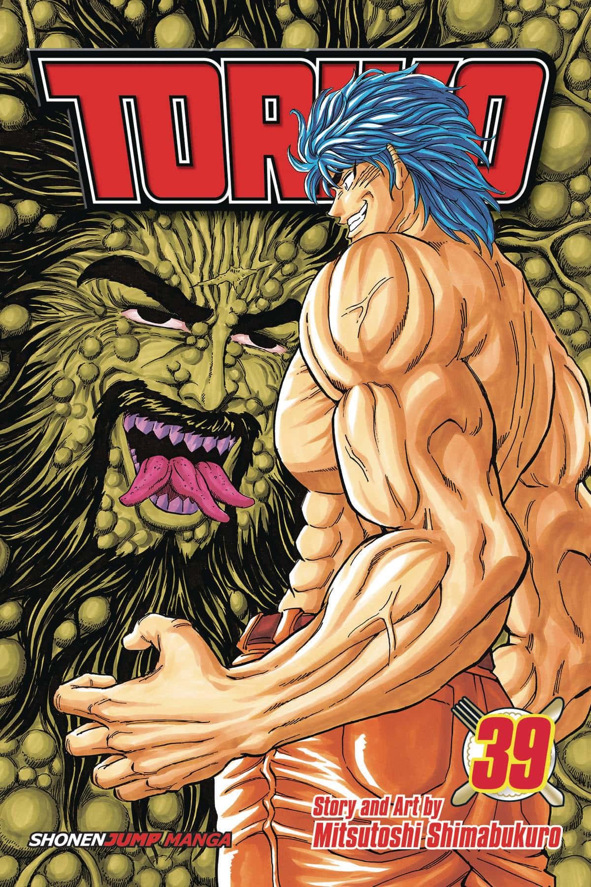 Toriko, blue-haired fighter, monstrous green creature, HD Phone Wallpaper