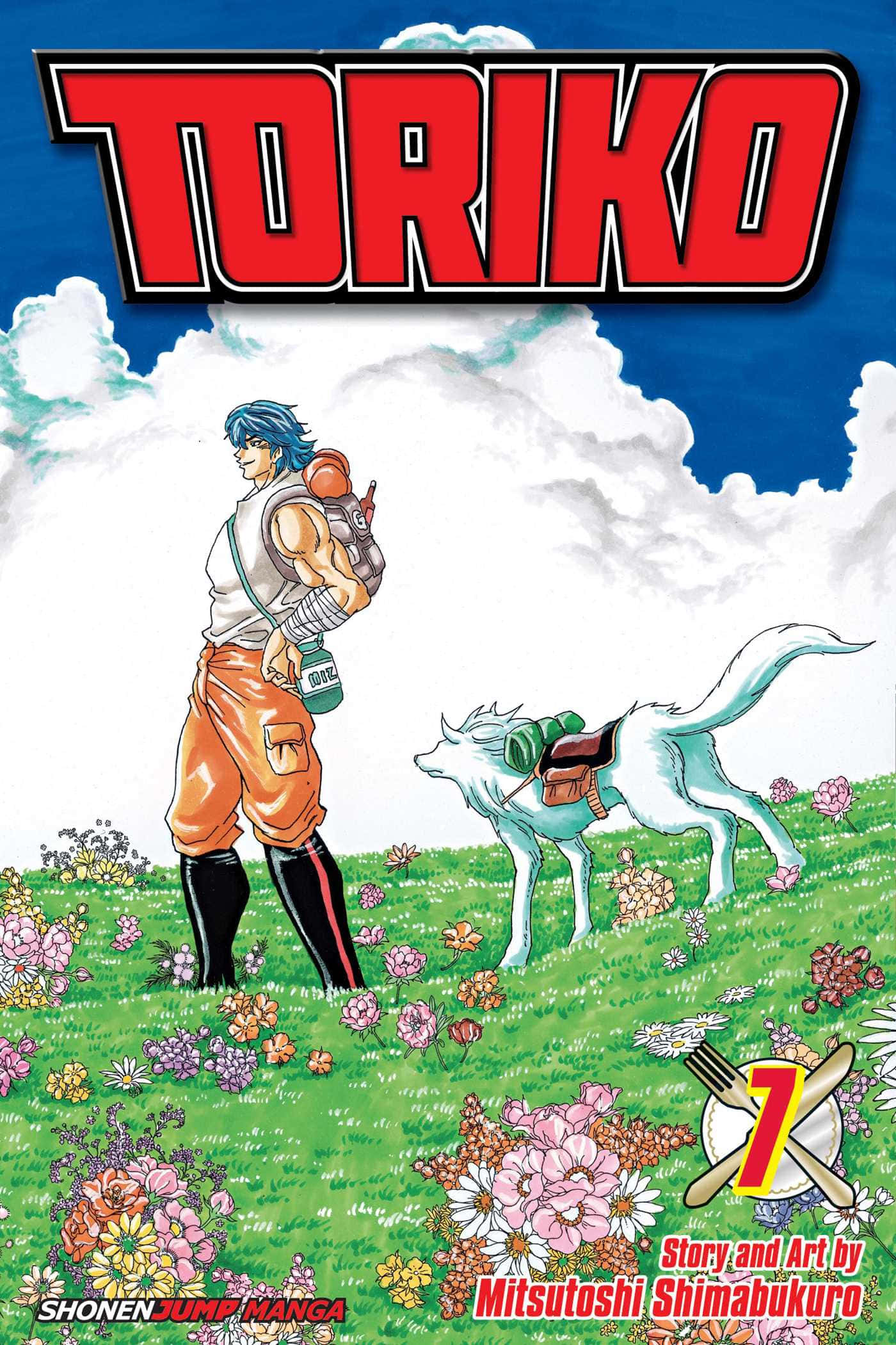 Toriko, blue-haired anime chef, white wolf companion, Full HD Phone Wallpaper