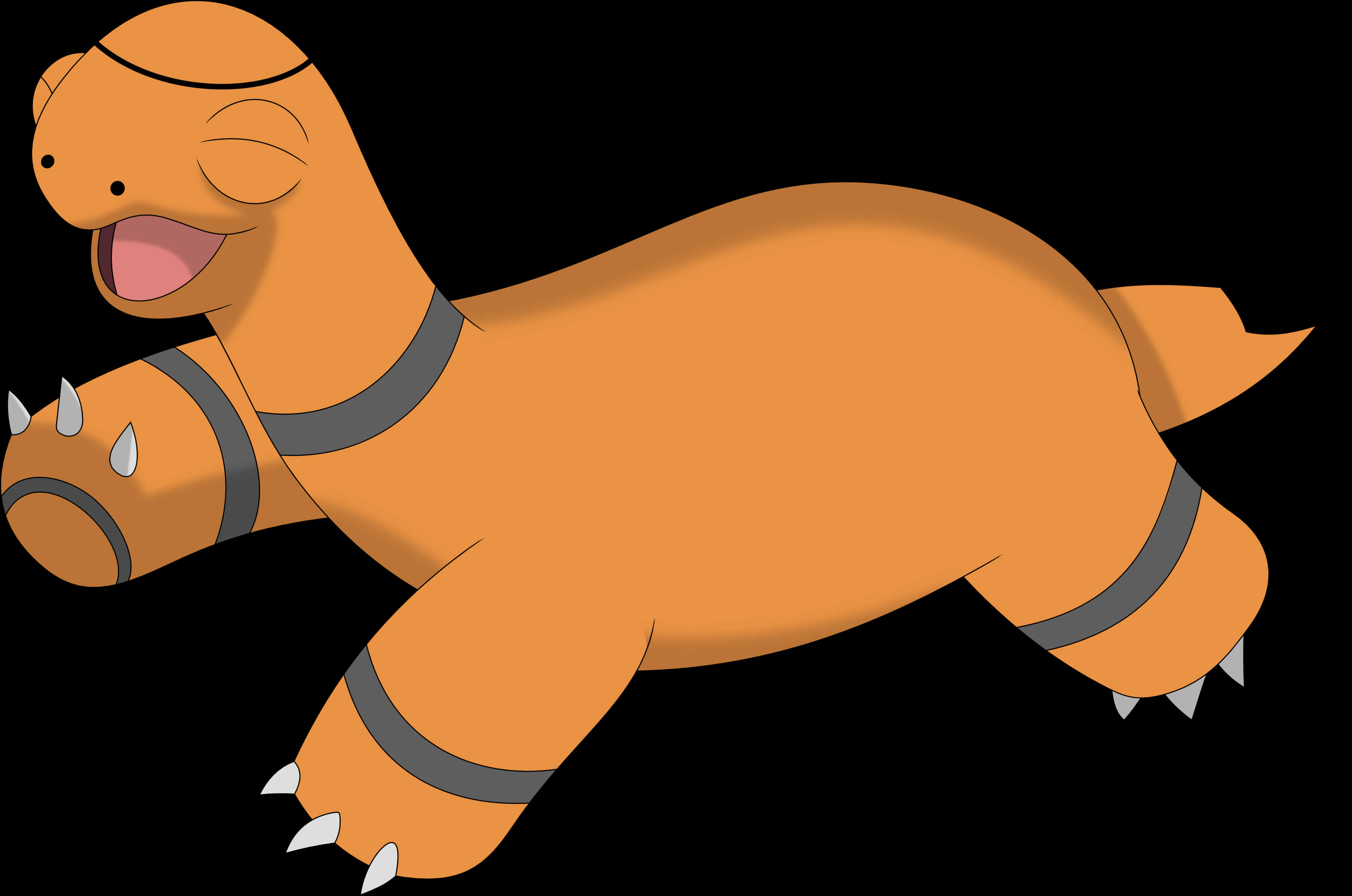 Torkoal, orange dinosaur-like Pokémon, gray bands, 2K Desktop Wallpaper