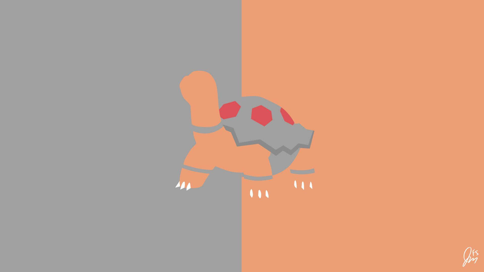 Torkoal, gray and orange split background, red hexagonal shell details, Full HD Desktop Wallpaper