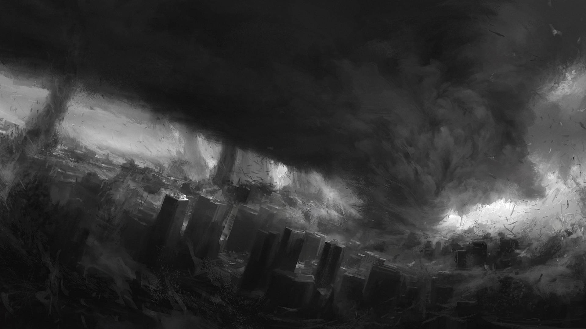 Tornado, monochrome, digital-art, Full HD Desktop Wallpaper