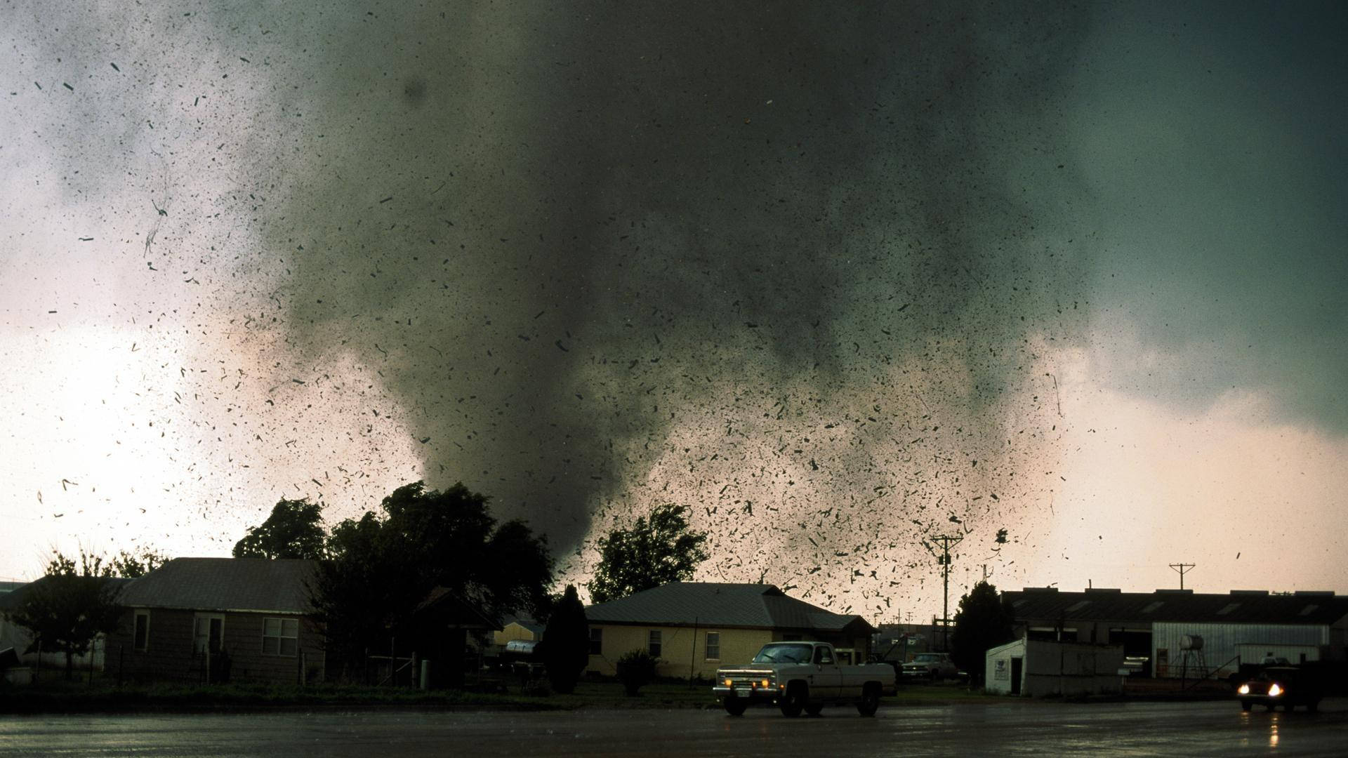 Tornado, suburban neighborhood, debris, Full HD Desktop Wallpaper