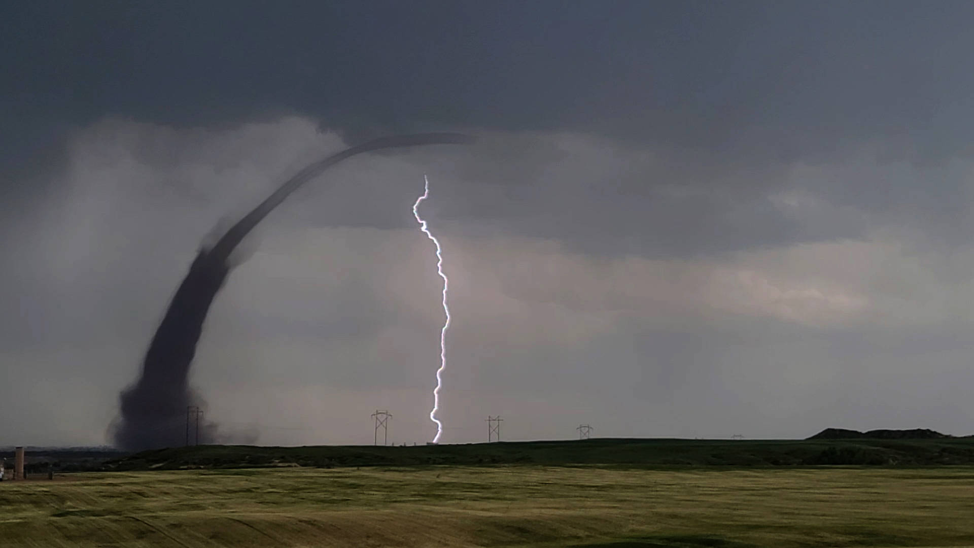 tornado, lightning bolt, stormy sky, Full HD Desktop Wallpaper