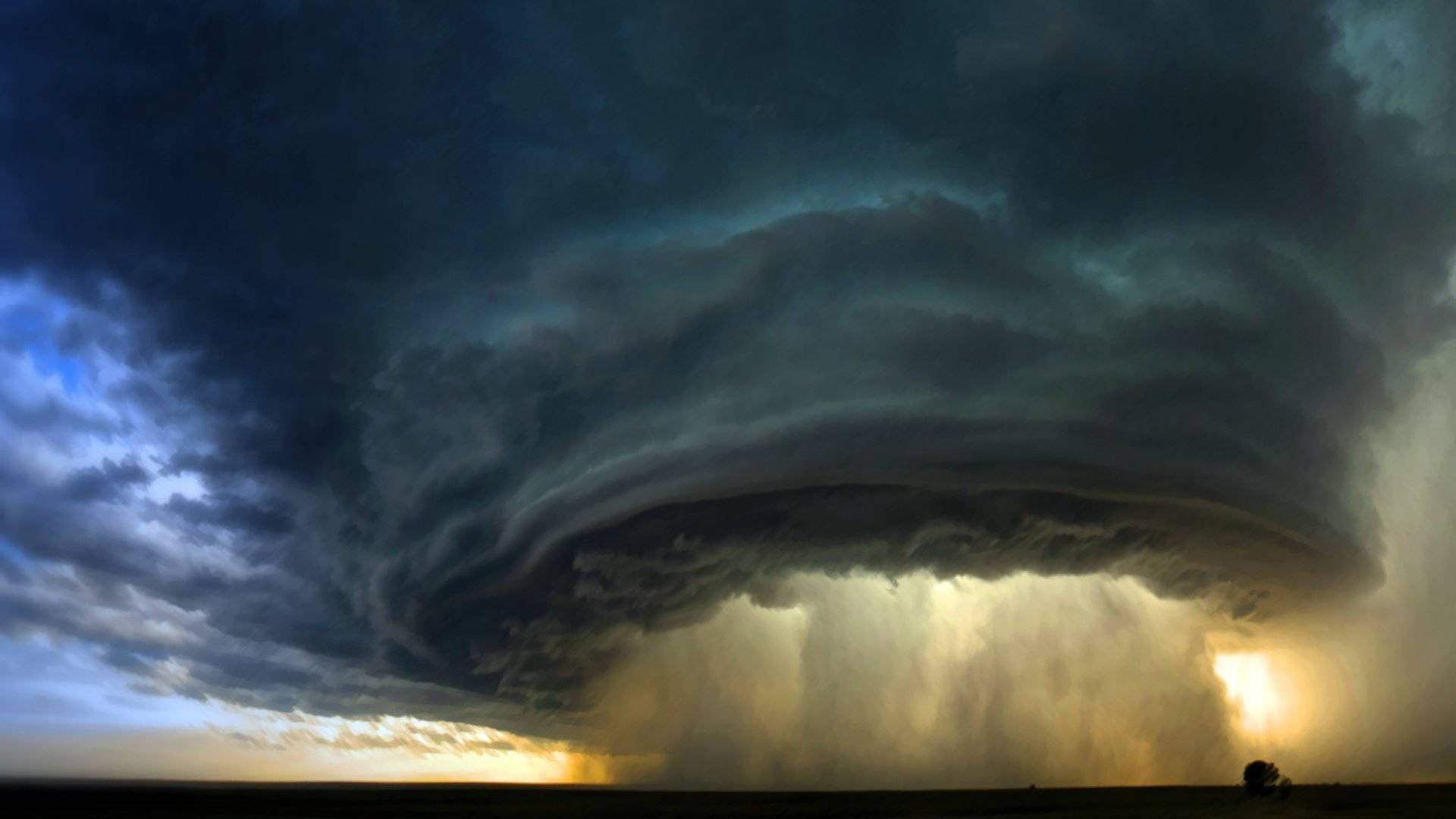 Lightning Tornado, storm cloud, golden rain, Full HD Desktop Wallpaper