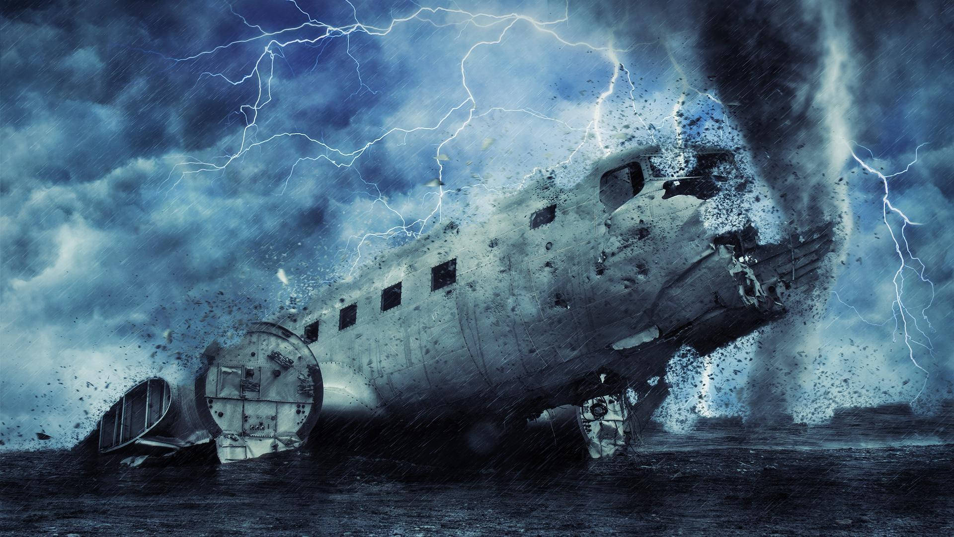 tornado, airplane, stormy seas, Full HD Desktop Wallpaper