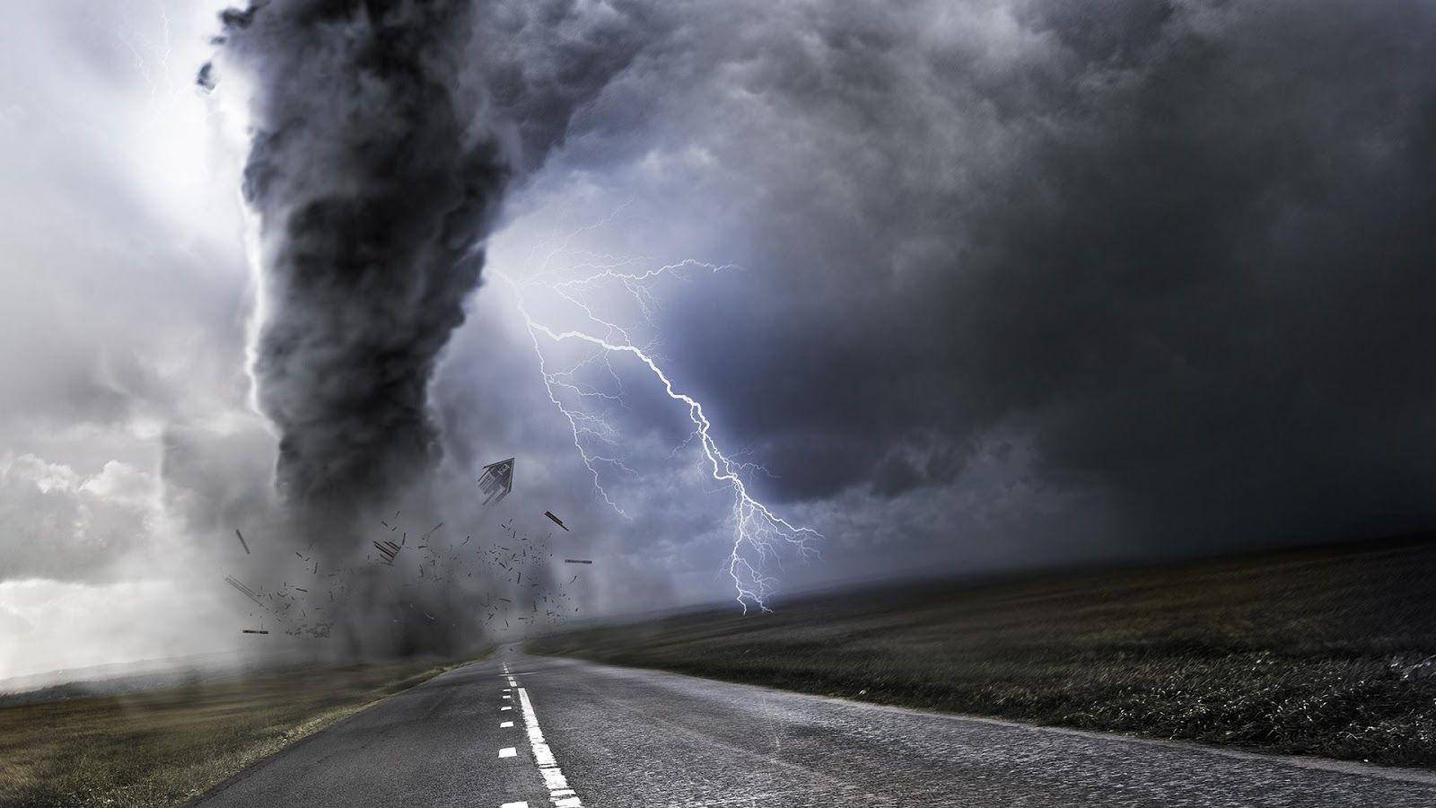 Roadside Thunderstorm, tornado, desolate road, HD Desktop Wallpaper