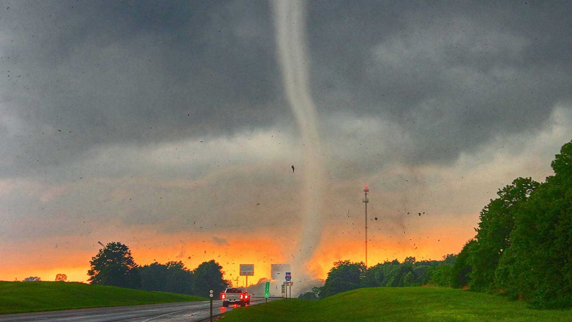 Tornado, Stormy sky, Highway, Full HD Desktop Wallpaper