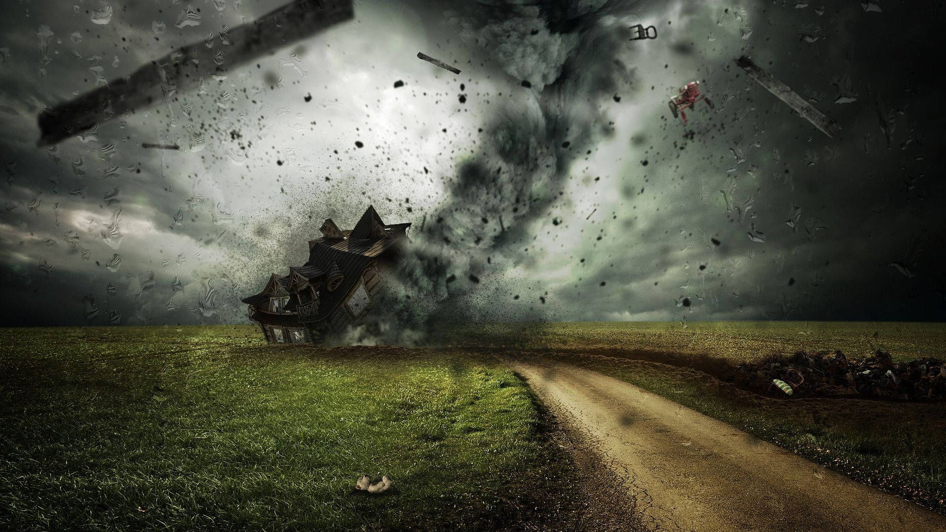 Whirlwind Tornado Cyclone, haunted house, monstrous tornado, Full HD Desktop Wallpaper