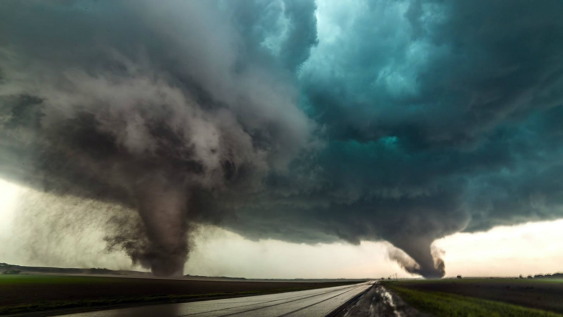 multi satellite tornado, tornadoes, flat landscape, Full HD Desktop Wallpaper