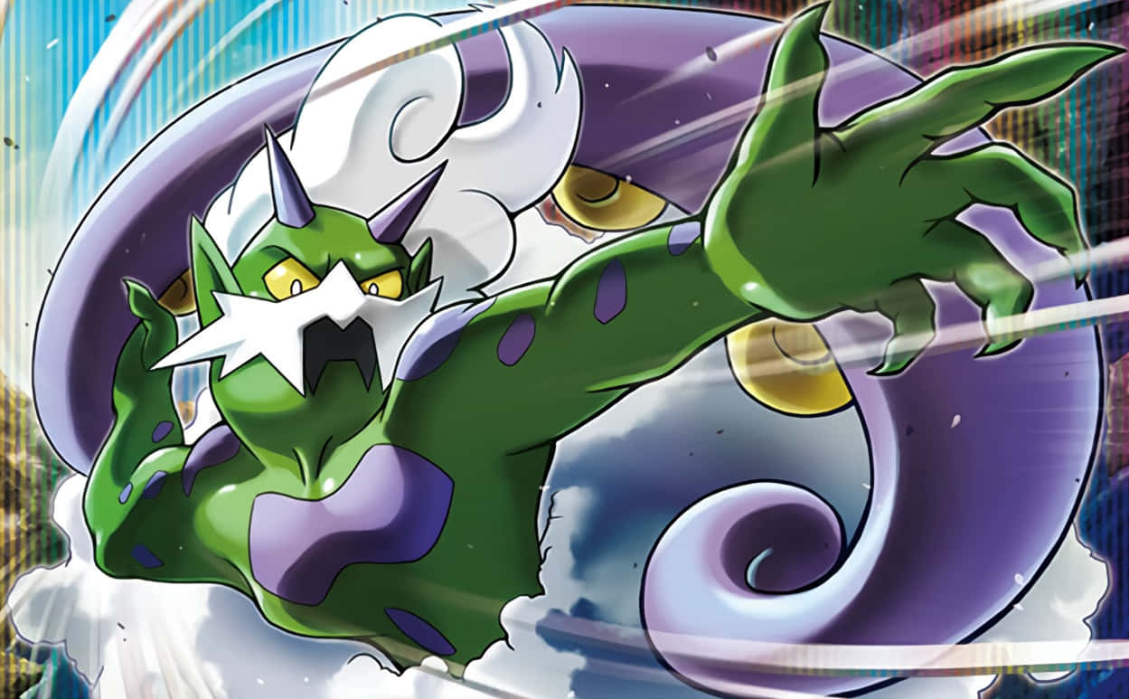 Tornadus, green and purple, sharp horns, SD Desktop Wallpaper