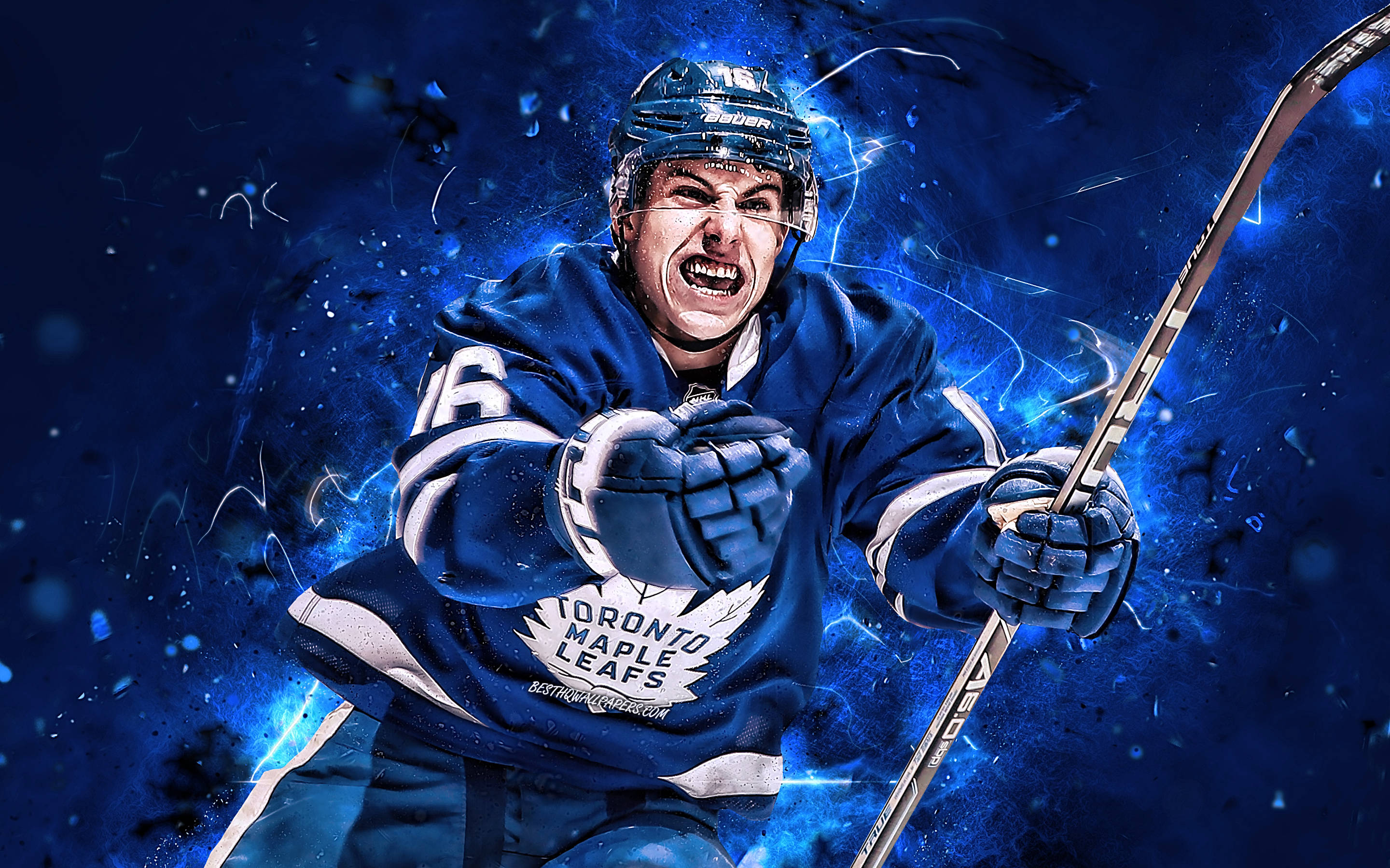 Toronto Maple Leafs, hockey player, electric blue energy, 2K Desktop Wallpaper
