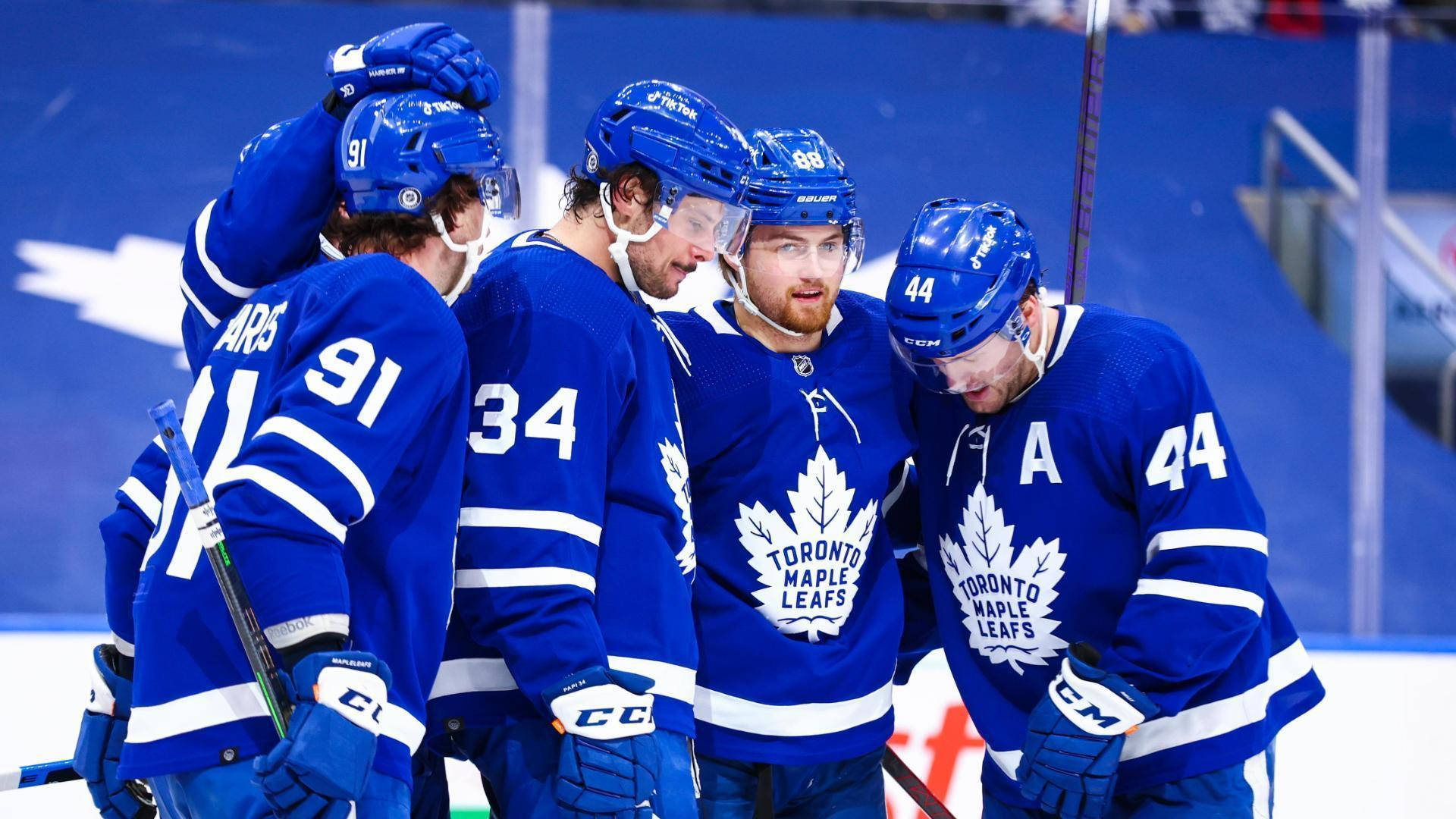 Toronto Maple Leafs, blue jerseys, hockey players, Full HD Desktop Wallpaper