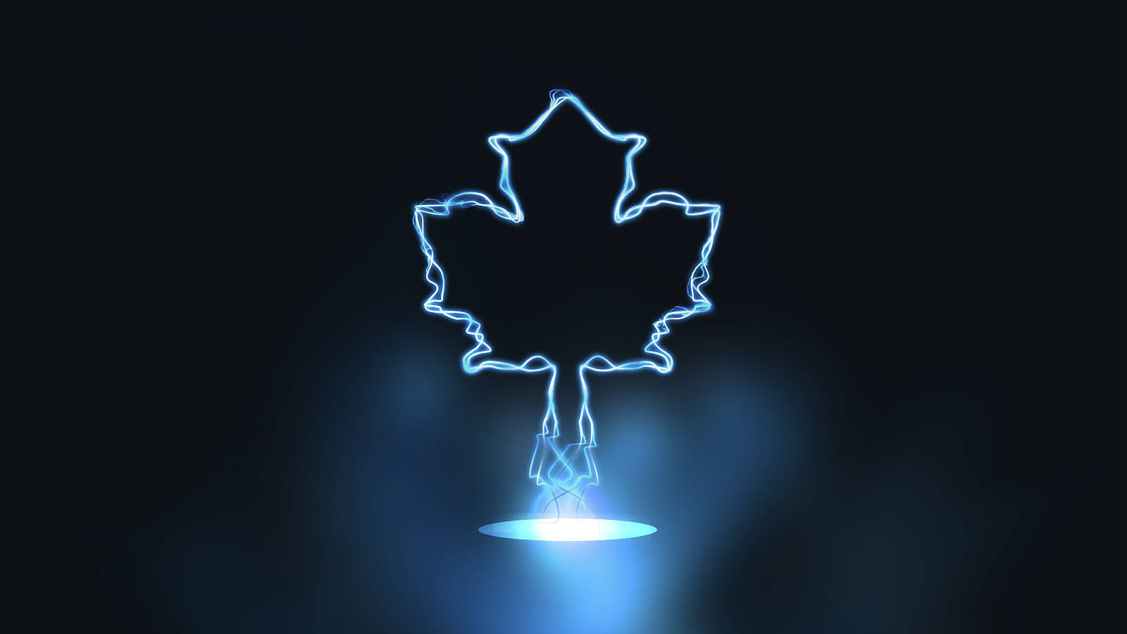 Toronto Maple Leafs, glowing blue neon maple leaf outline, circular light source, HD Desktop Wallpaper