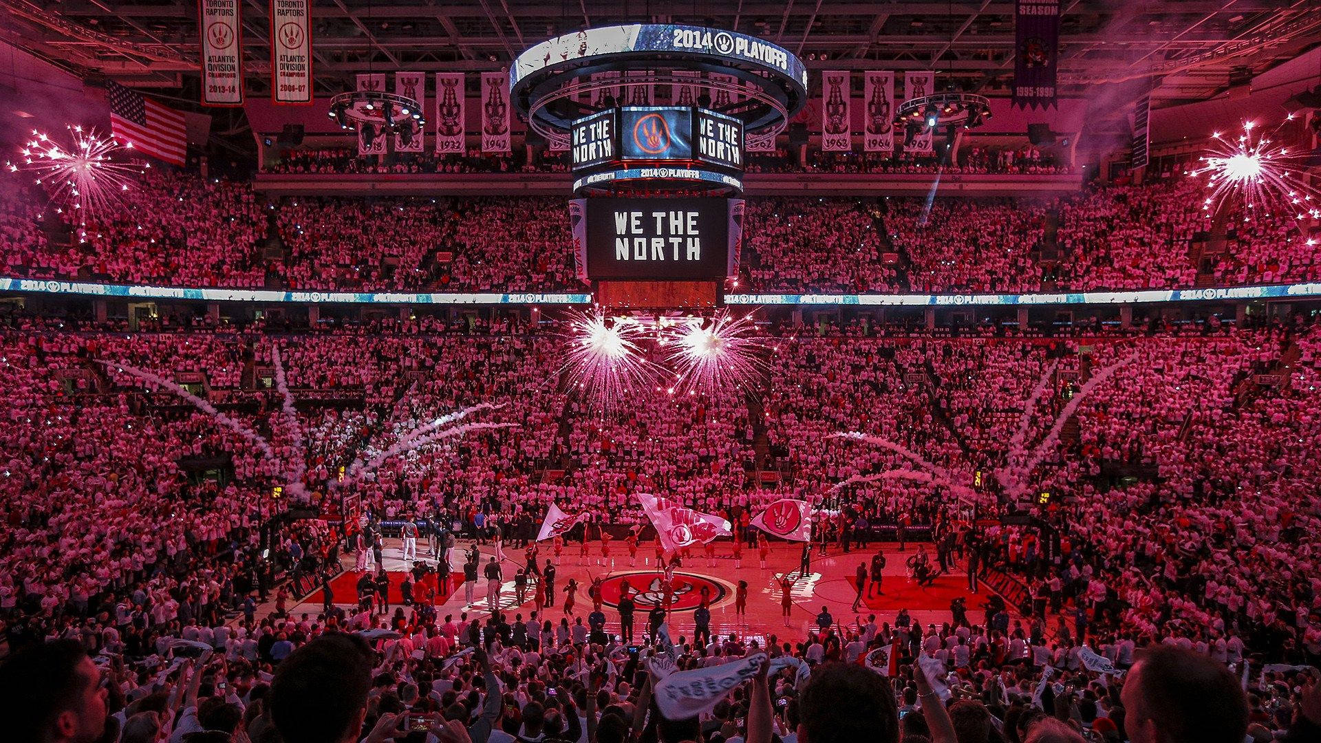 Toronto Raptors, pink fireworks, chant we the north, Full HD Desktop Wallpaper