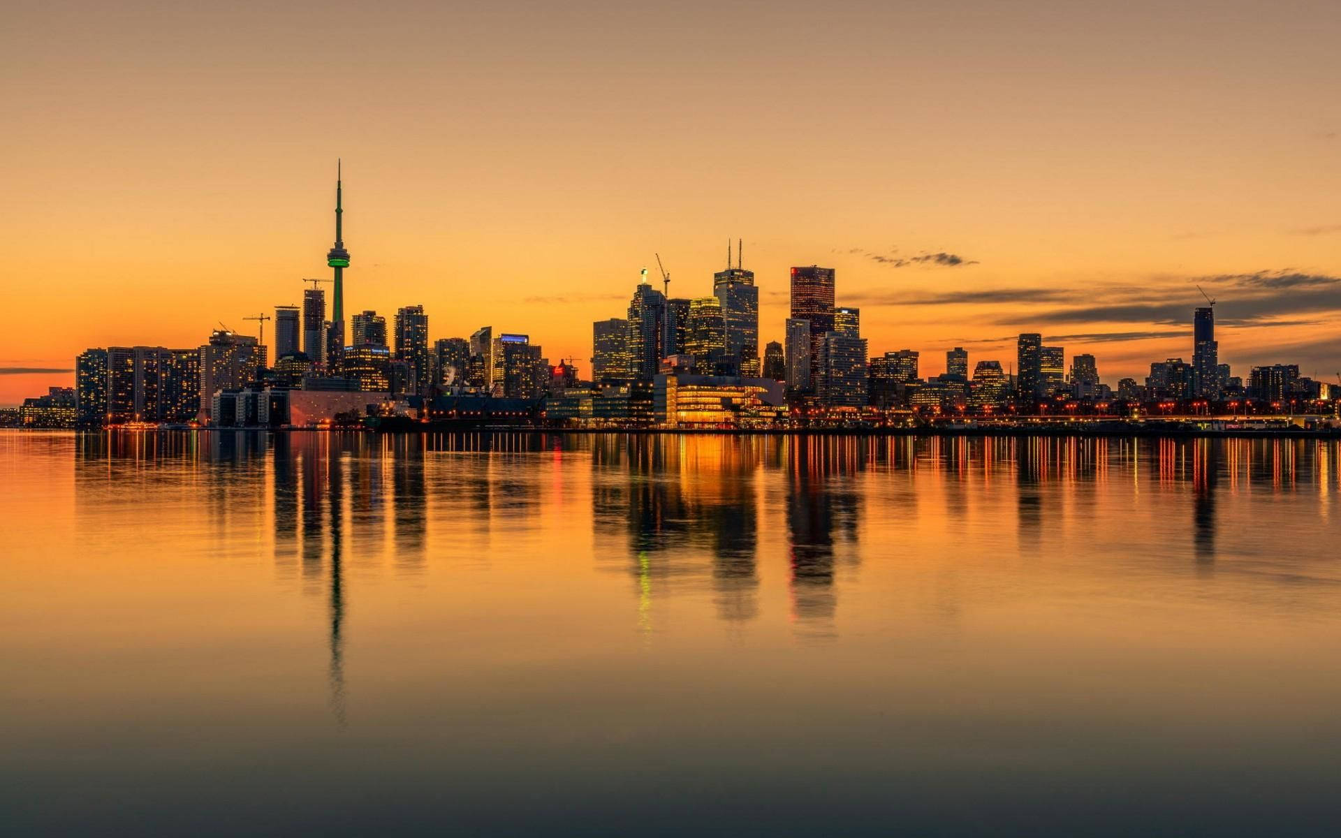 Toronto, sunset, golden lights, Full HD Desktop Wallpaper
