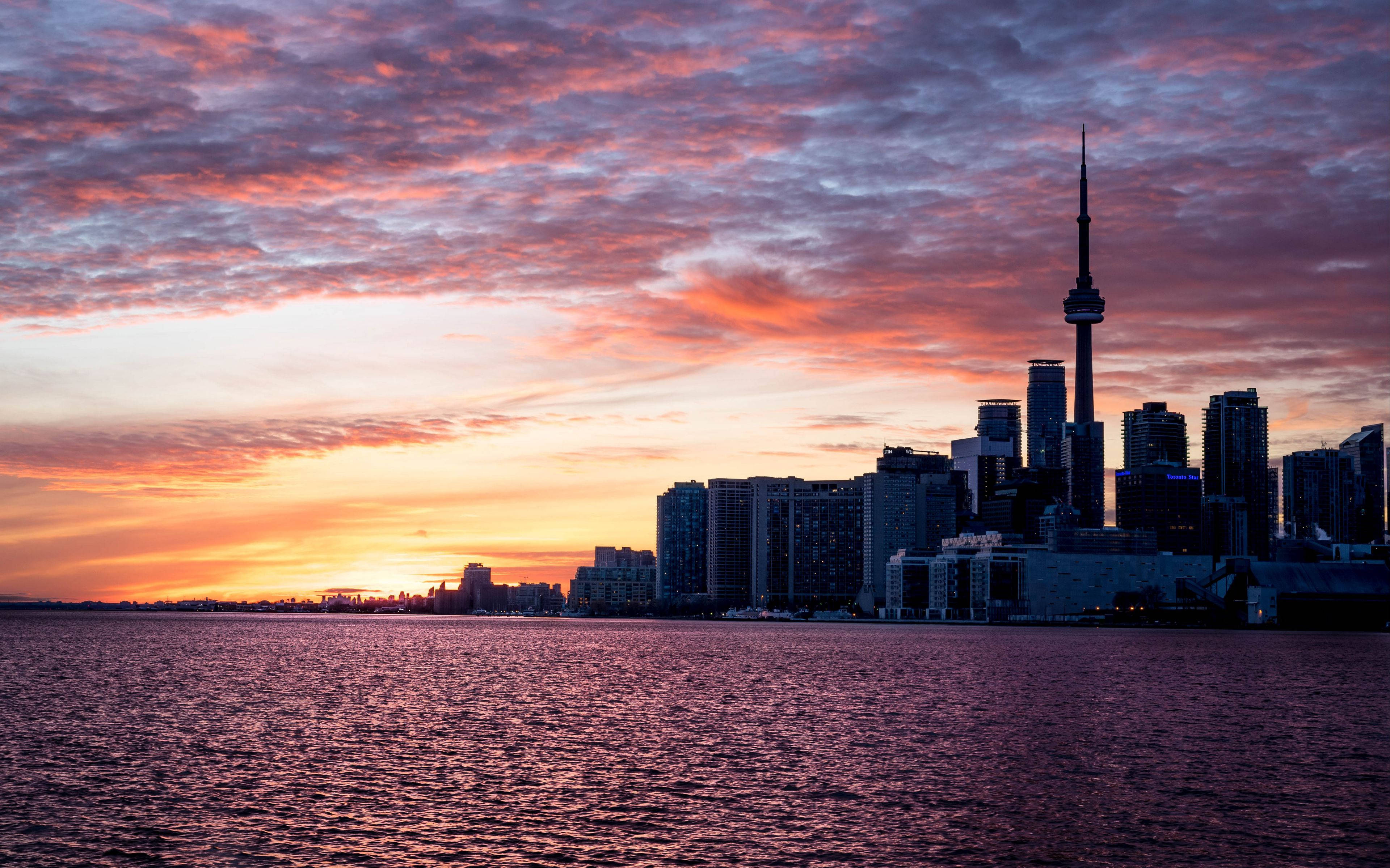 Toronto, sunset, skyline, 4K Desktop Wallpaper