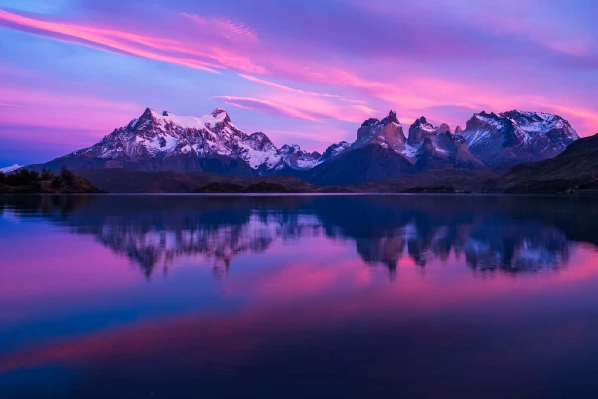 Torres Del Paine, sunset reflection, snowcapped mountains, SD Desktop Wallpaper