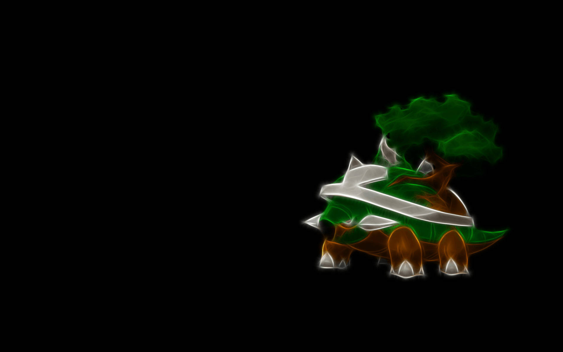 Neon Torterra, black background, glowing green, Full HD Desktop Wallpaper