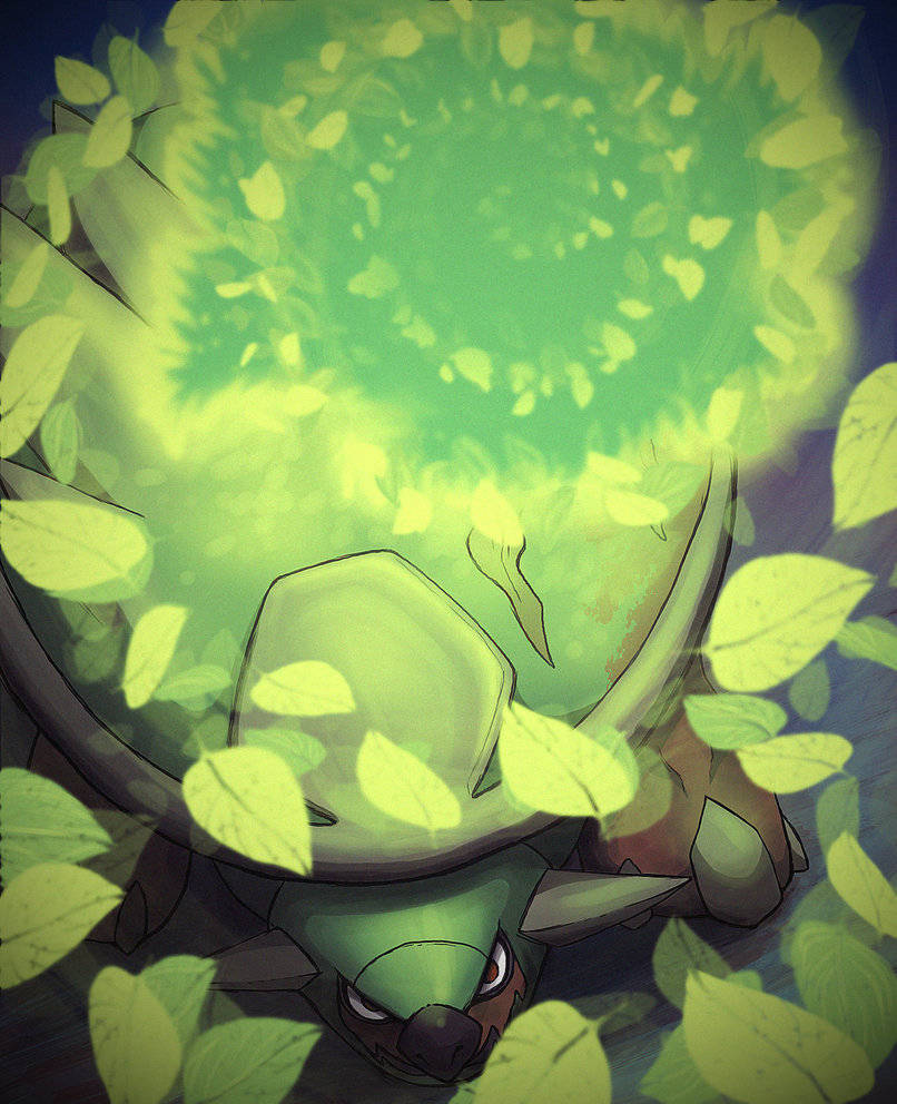 Torterra, leafy energy blast, floating foliage, SD Phone Wallpaper