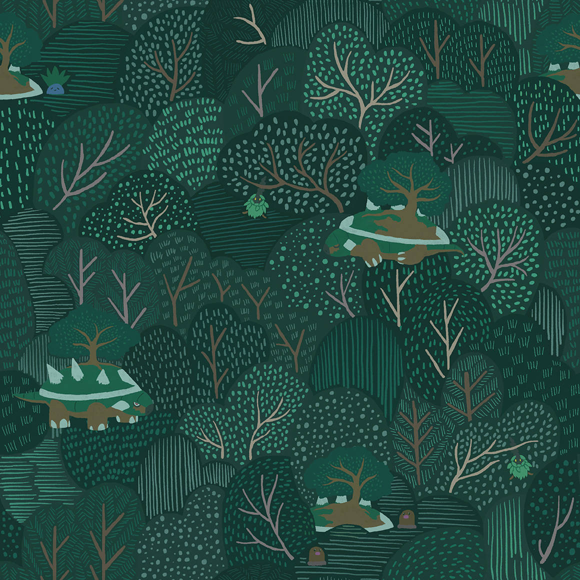 Torterra, forest, stylized trees, SD Desktop Wallpaper