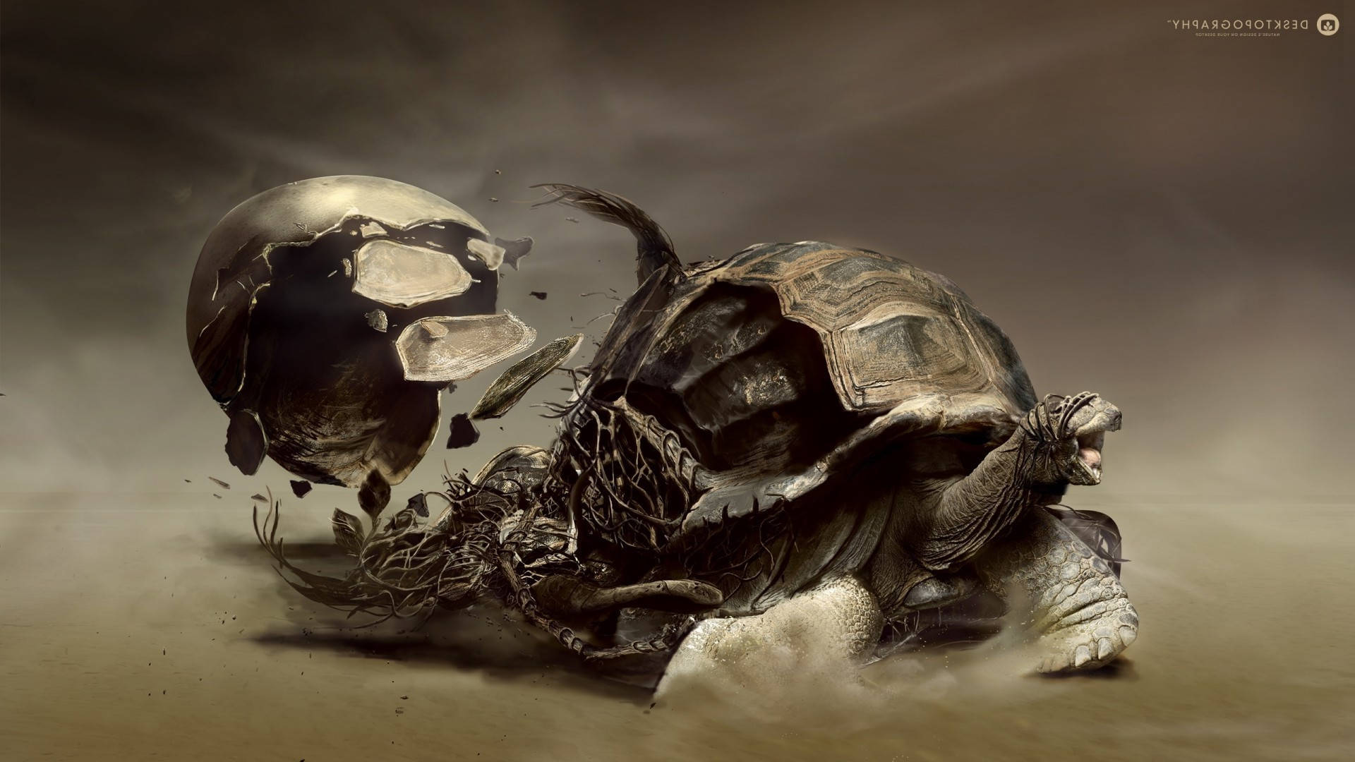 fantasy tortoise, shattered turtle shell, monstrous armored creature, Full HD Desktop Wallpaper