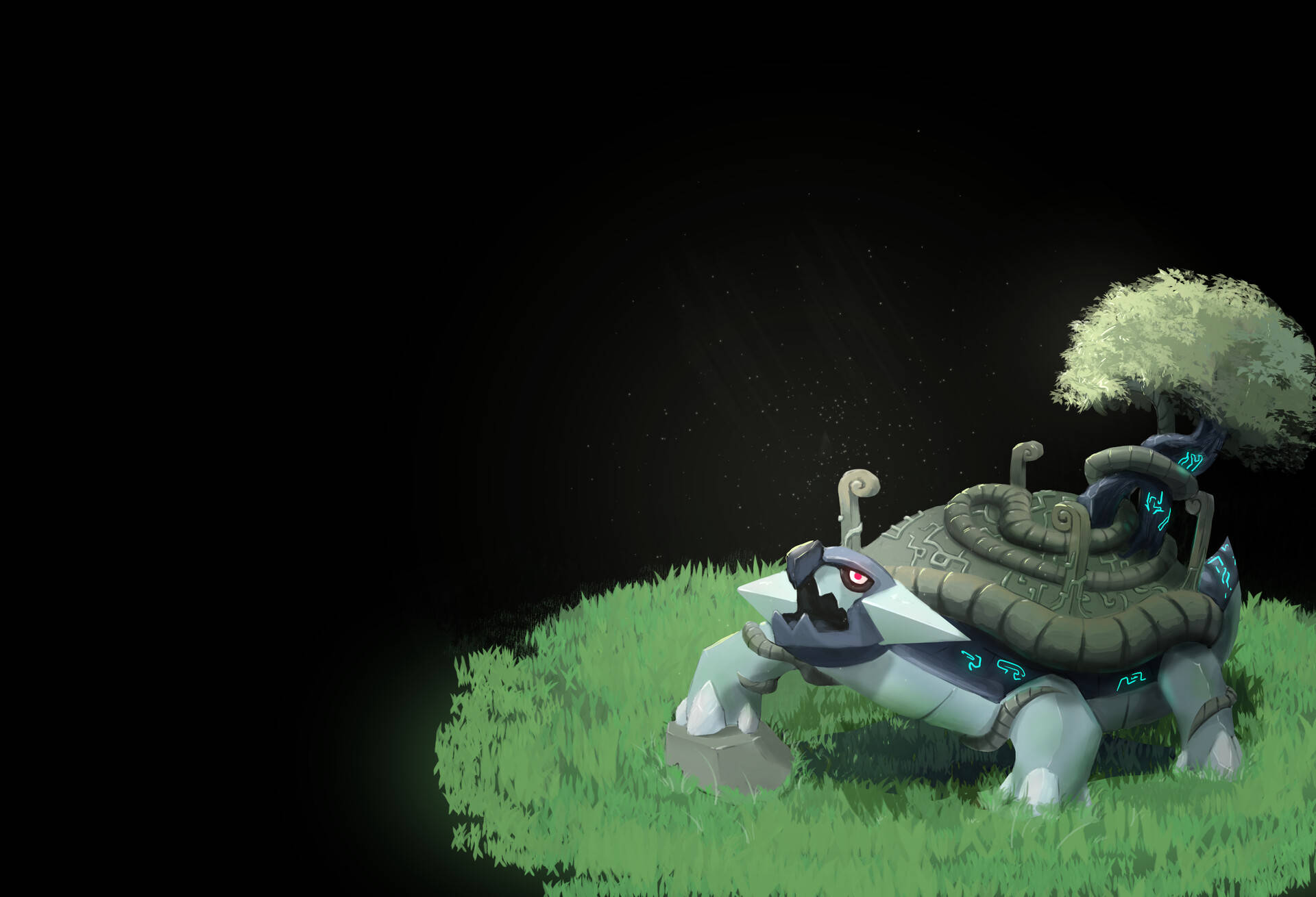 Torterra, glowing blue runes, tree on its back, Full HD Desktop Wallpaper