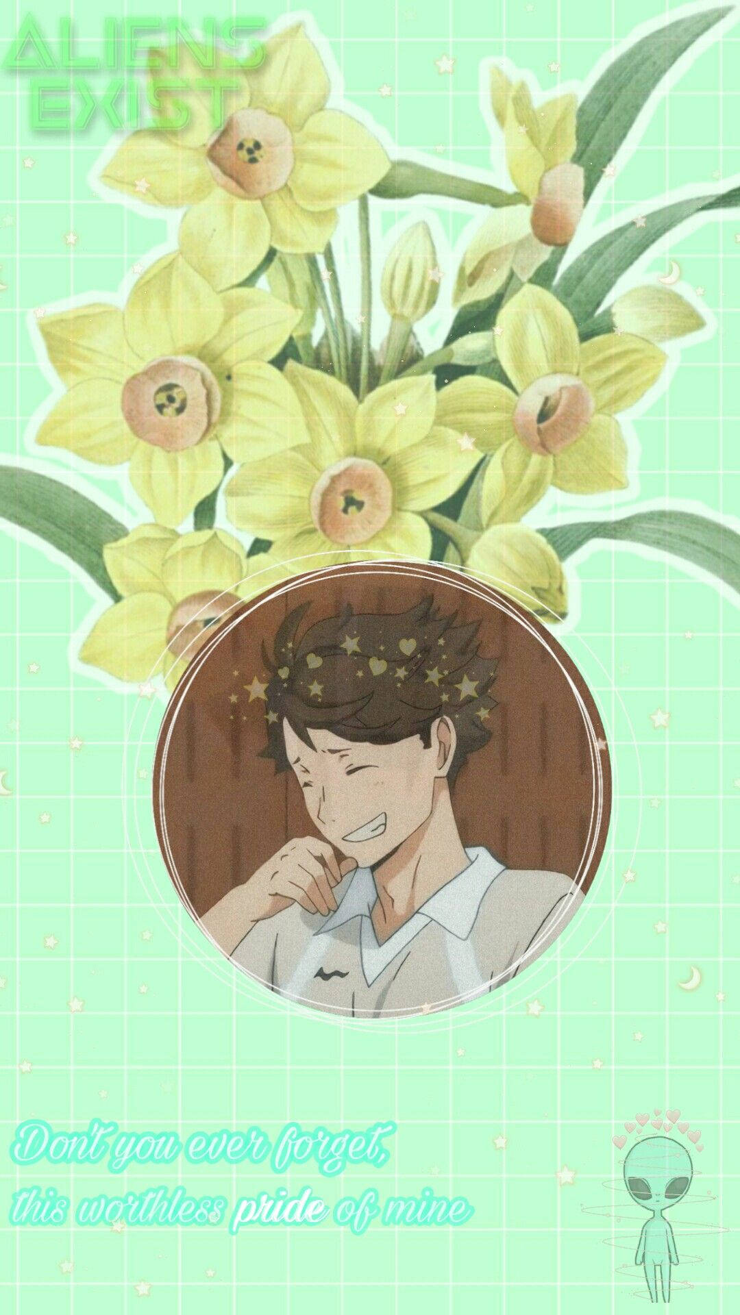 Toru Oikawa, star-adorned hair, yellow daffodils, Full HD Phone Wallpaper