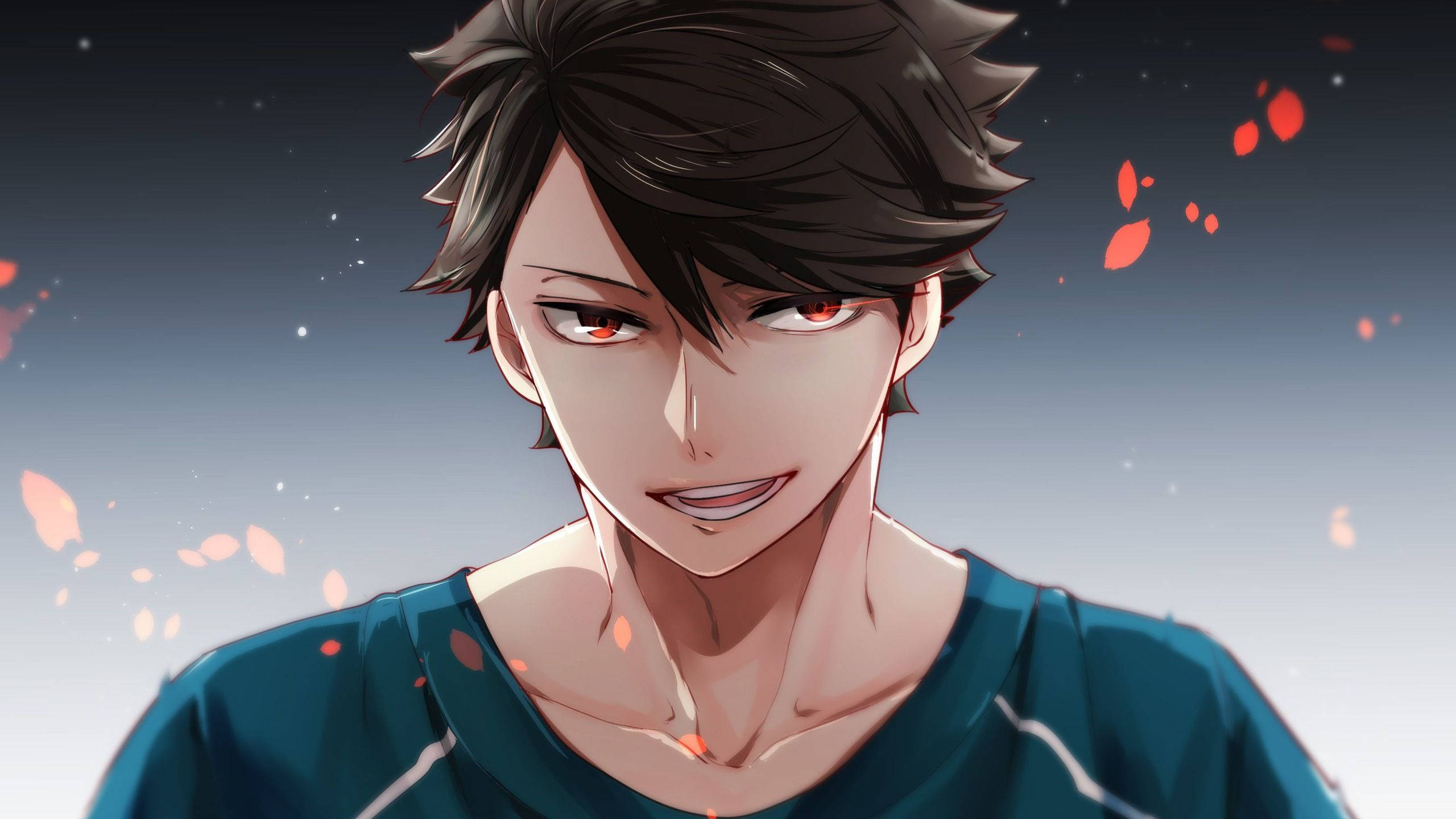 Toru Oikawa, dark hair, red eyes, 2K Desktop Wallpaper