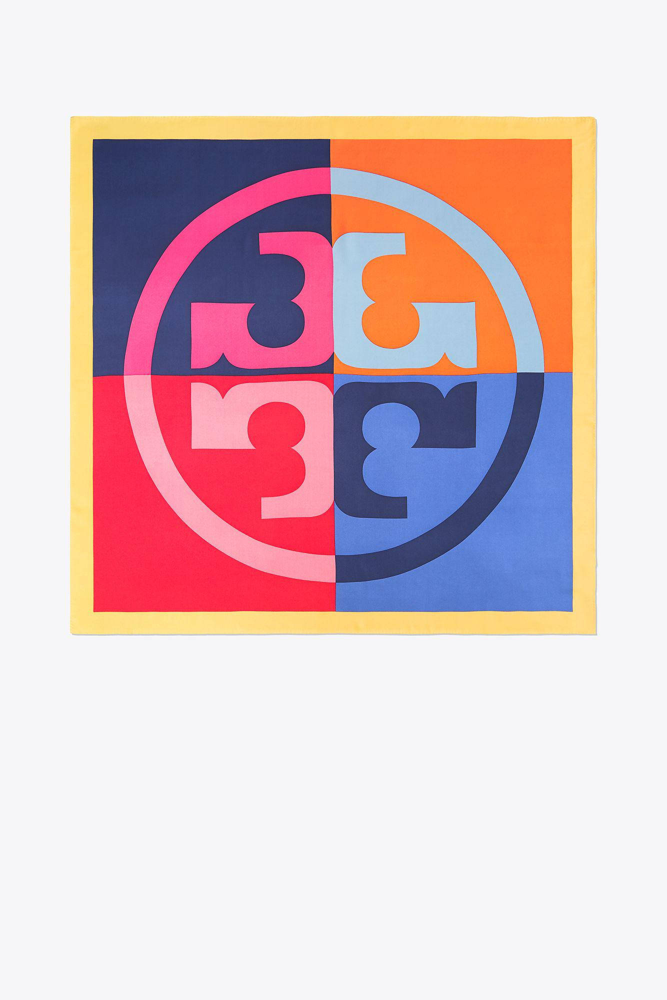 Tory Burch, color block logo, square scarf, Full HD Phone Wallpaper