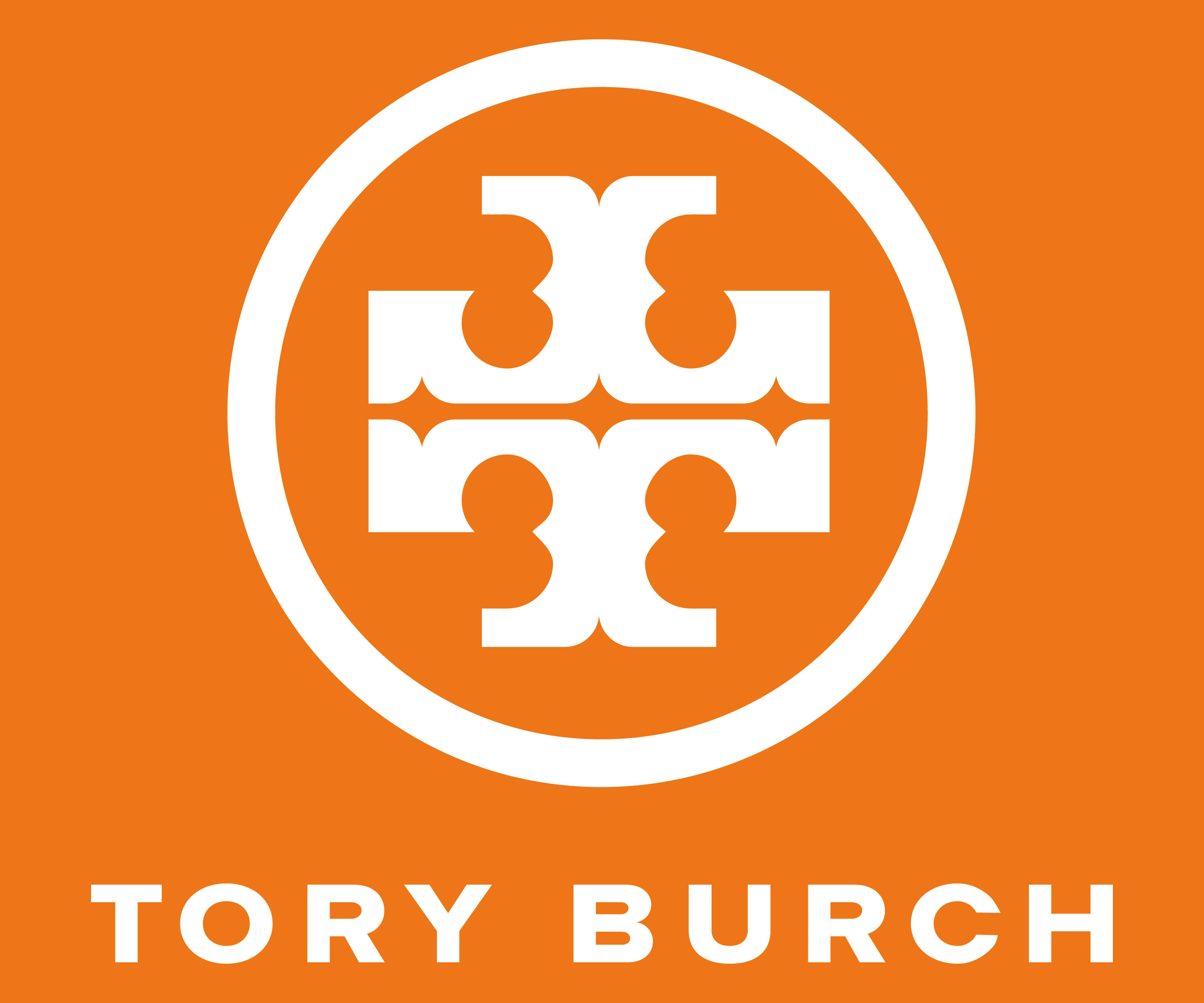 Tory Burch, orange background, white logo, 2K Desktop Wallpaper